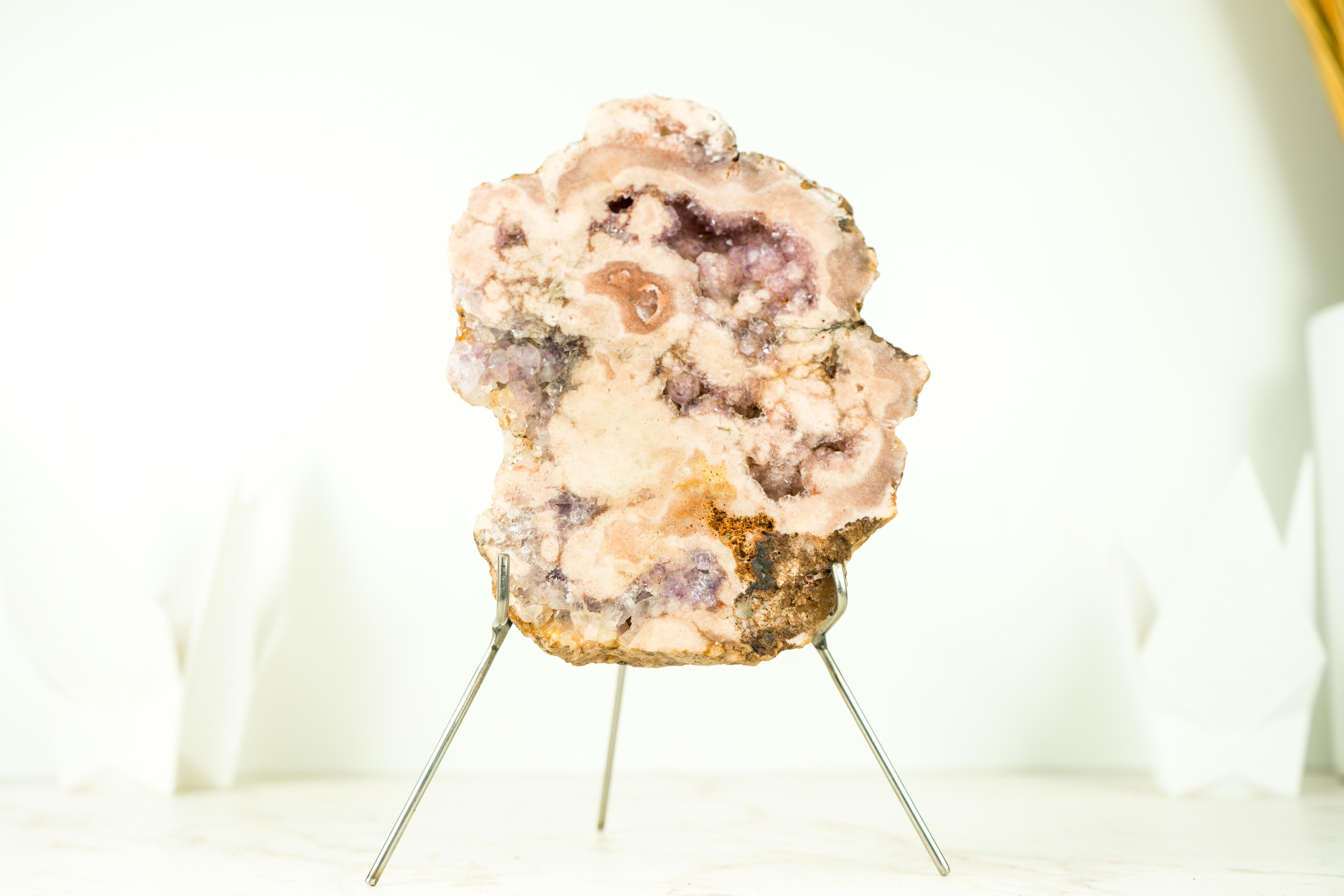 Small Pink Amethyst Geode Slab

▫️ Description

A small and beautiful Pink Amethyst, this specimen features Pink and Red Amethyst Druzy that shimmers with light and is surrounded by pink quartz mixed with red tones. This Pink Amethyst will surely be