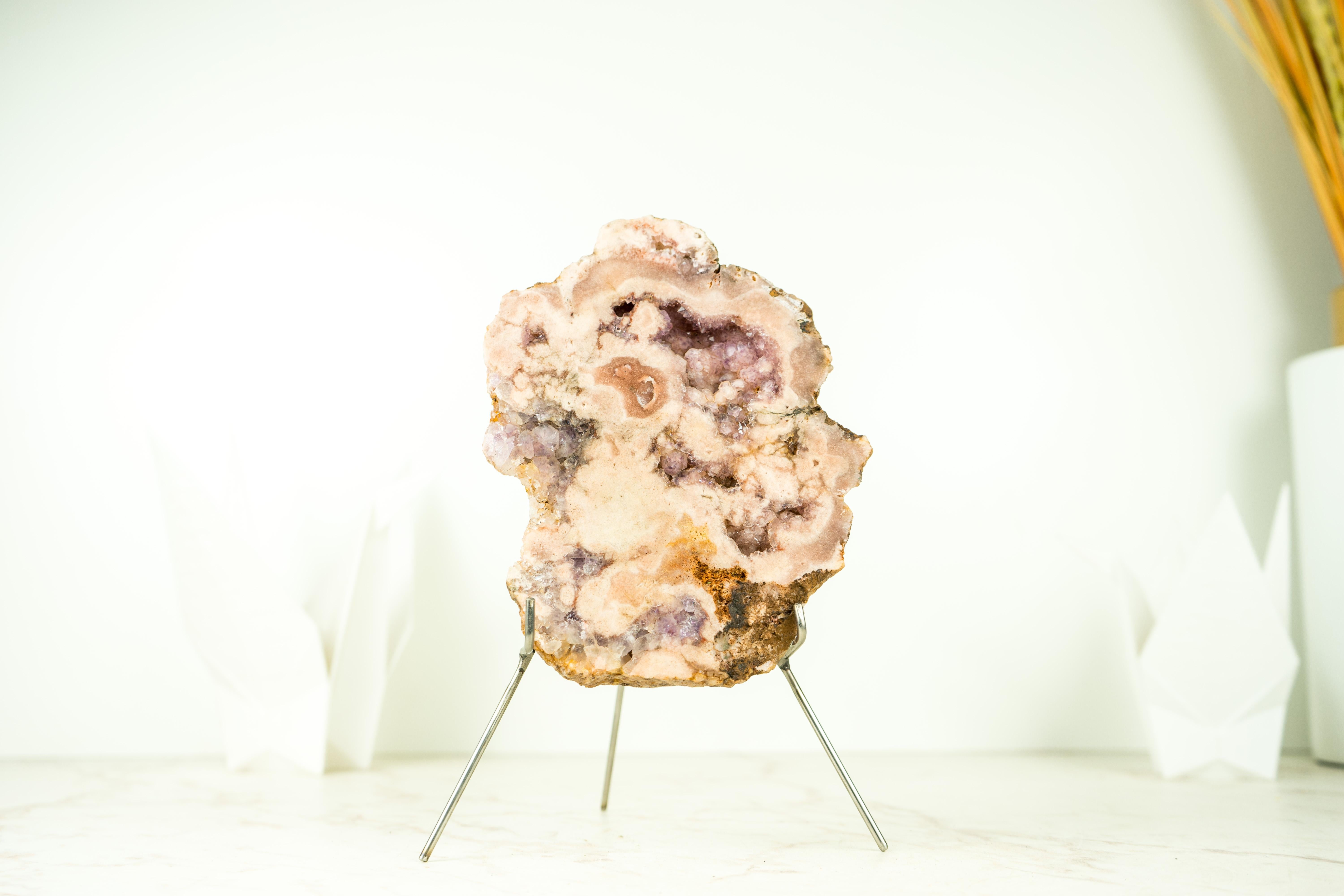 Brazilian Small Pink Amethyst Geode Slab, a Gift from Nature, Accent or Table Decor For Sale