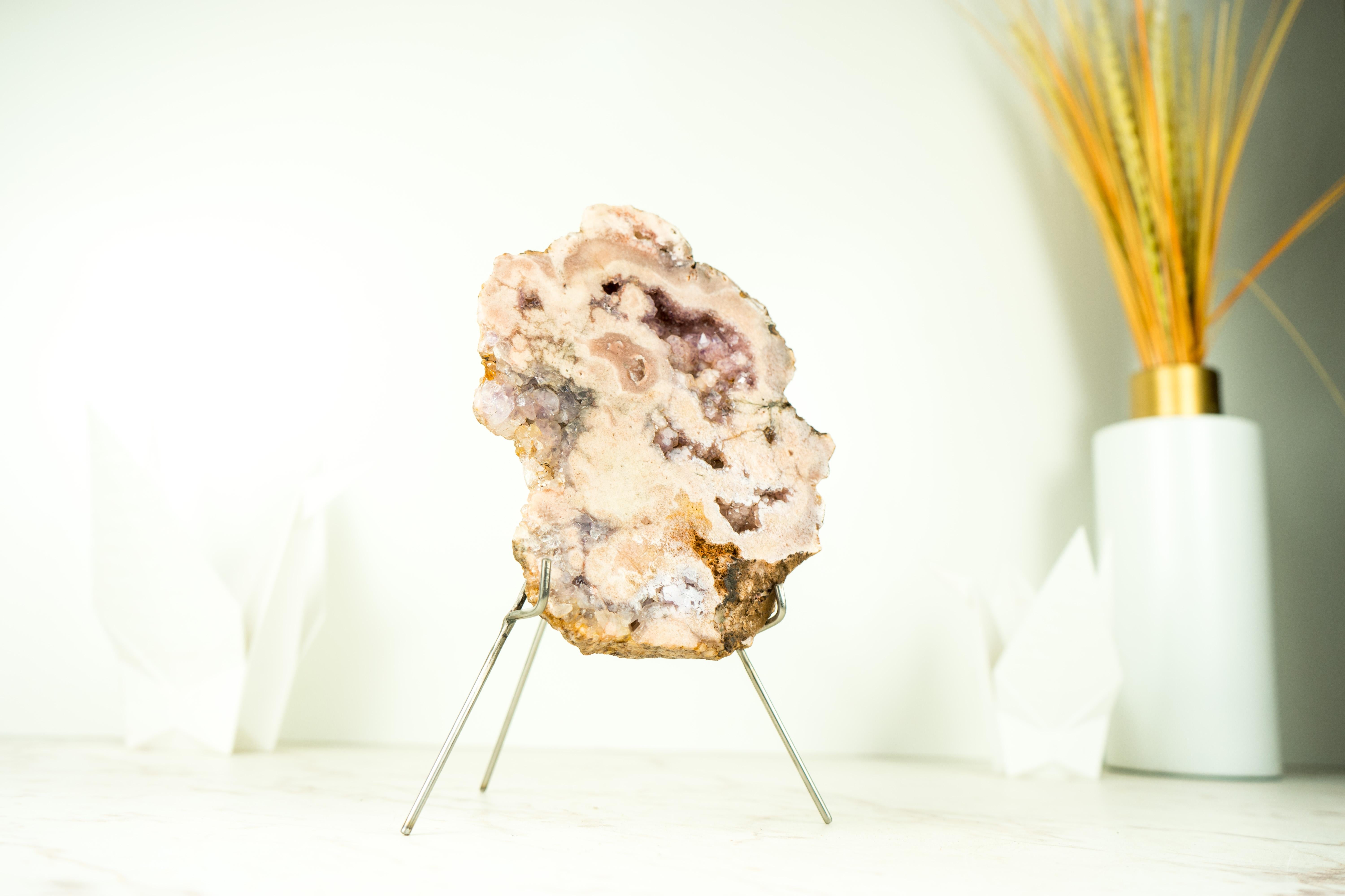 Contemporary Small Pink Amethyst Geode Slab, a Gift from Nature, Accent or Table Decor For Sale