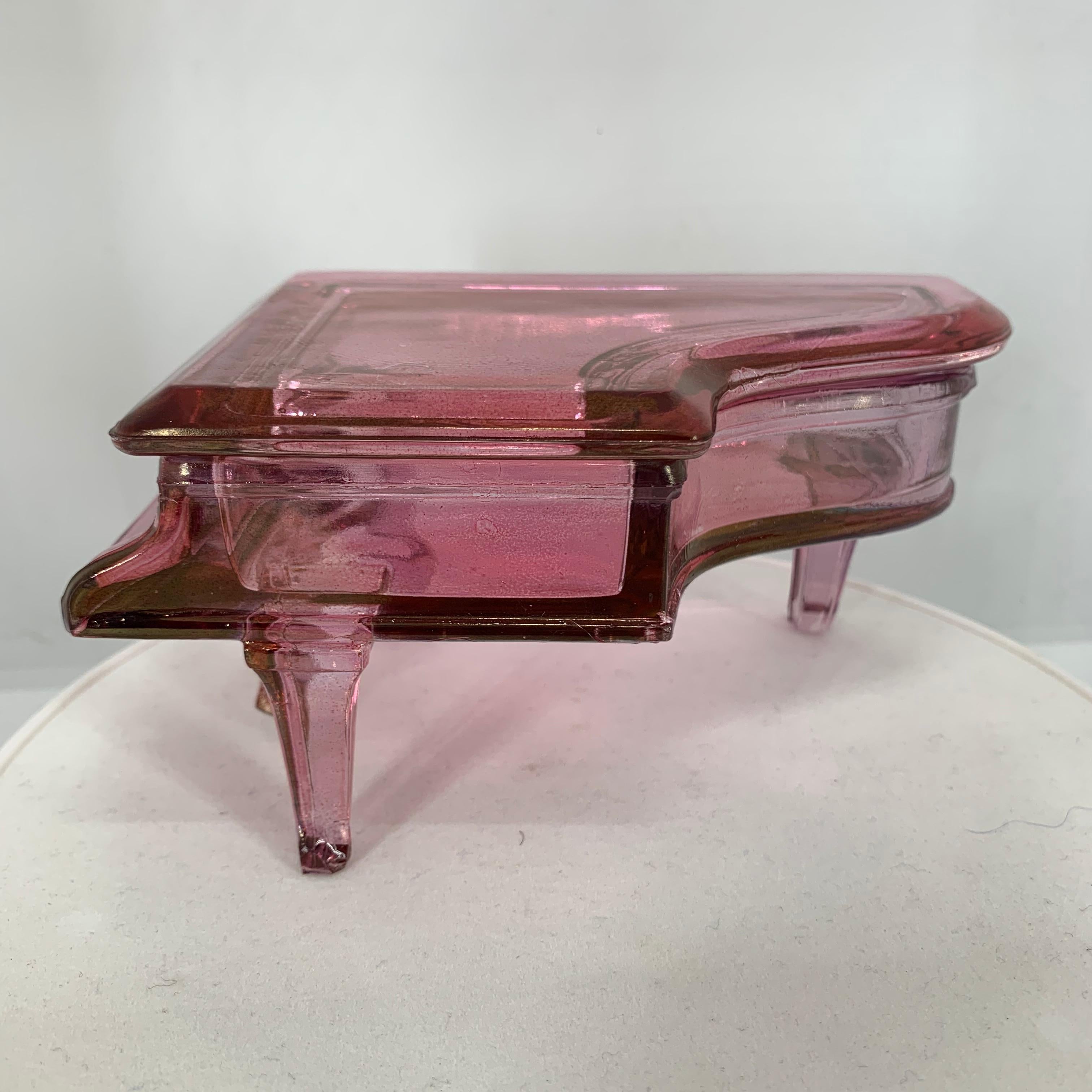 American Small Pink Glass Grand Piano Jewelry Box