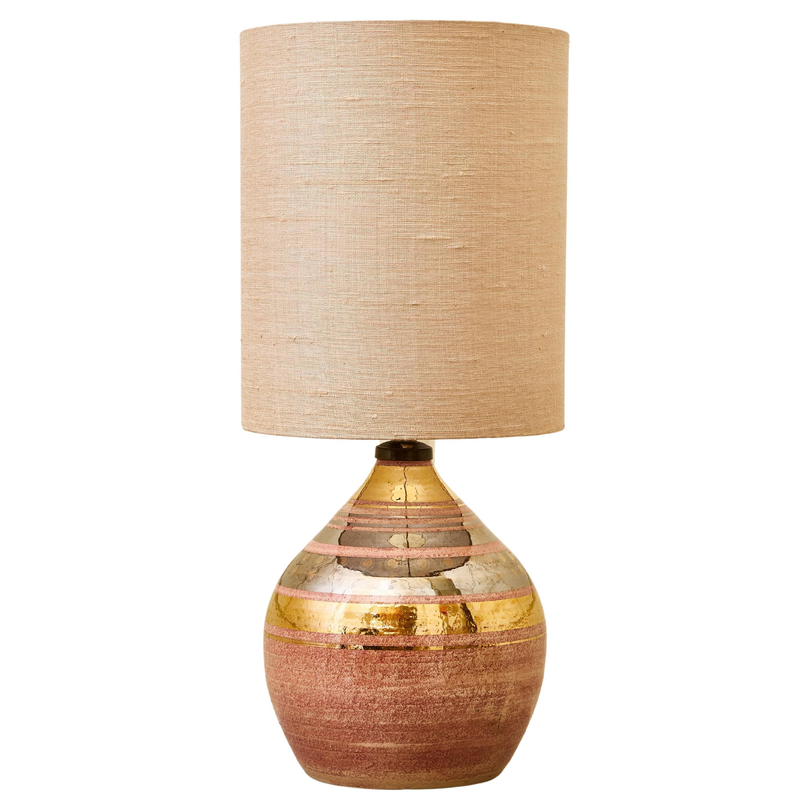 Small Pink, Gold and Silver Ceramic Table Lamp by Georges Pelletier