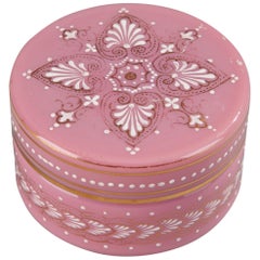 Antique Small Pink Opaline Box with Empire Motifs