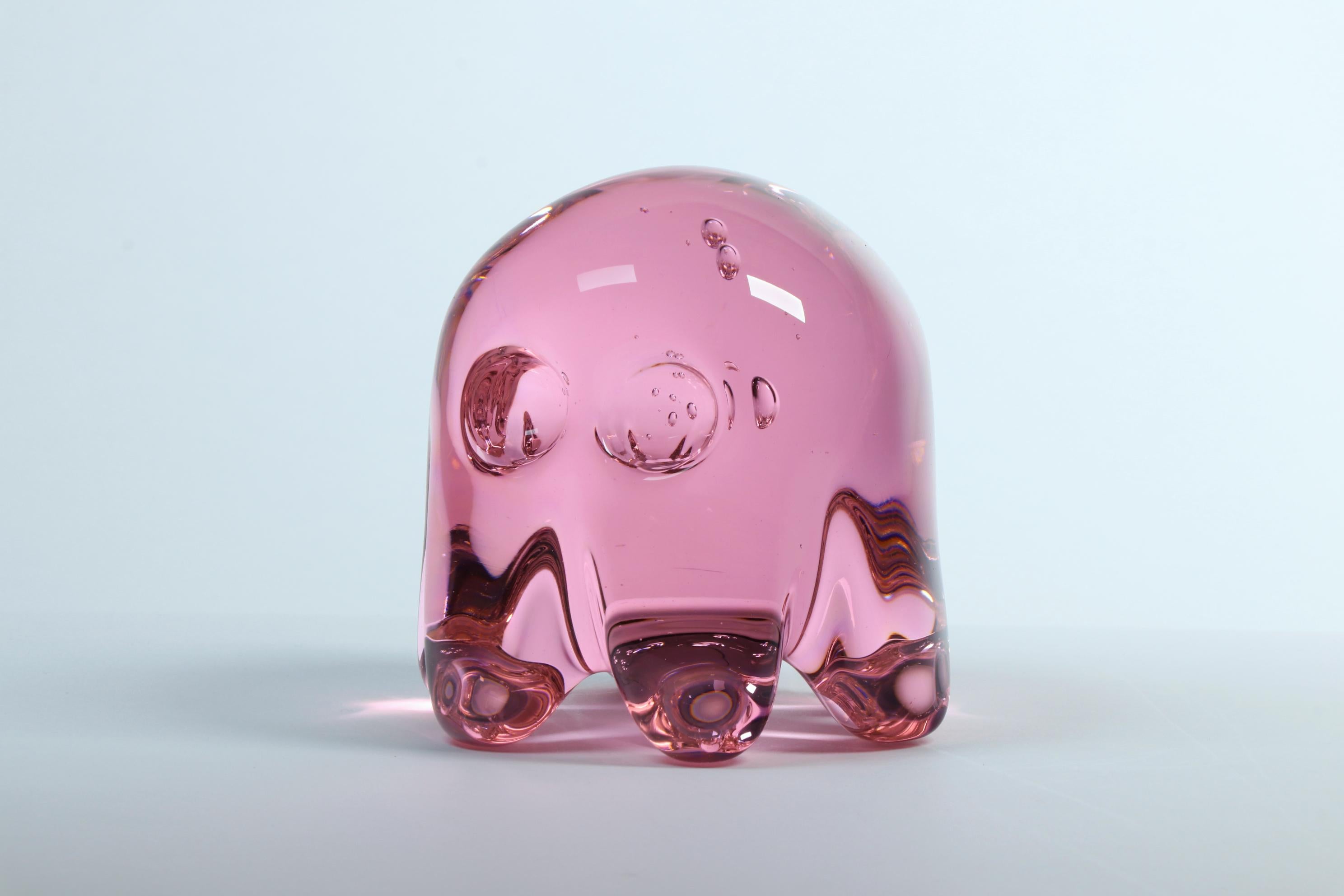 American Small Pink Pac-Man Ghost - Glass Sculpture by Dylan Martinez