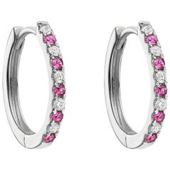 Small Pink Sapphire and Diamond Hoop Earrings Small Pink Sapphire and Diamond Hoop Earrings