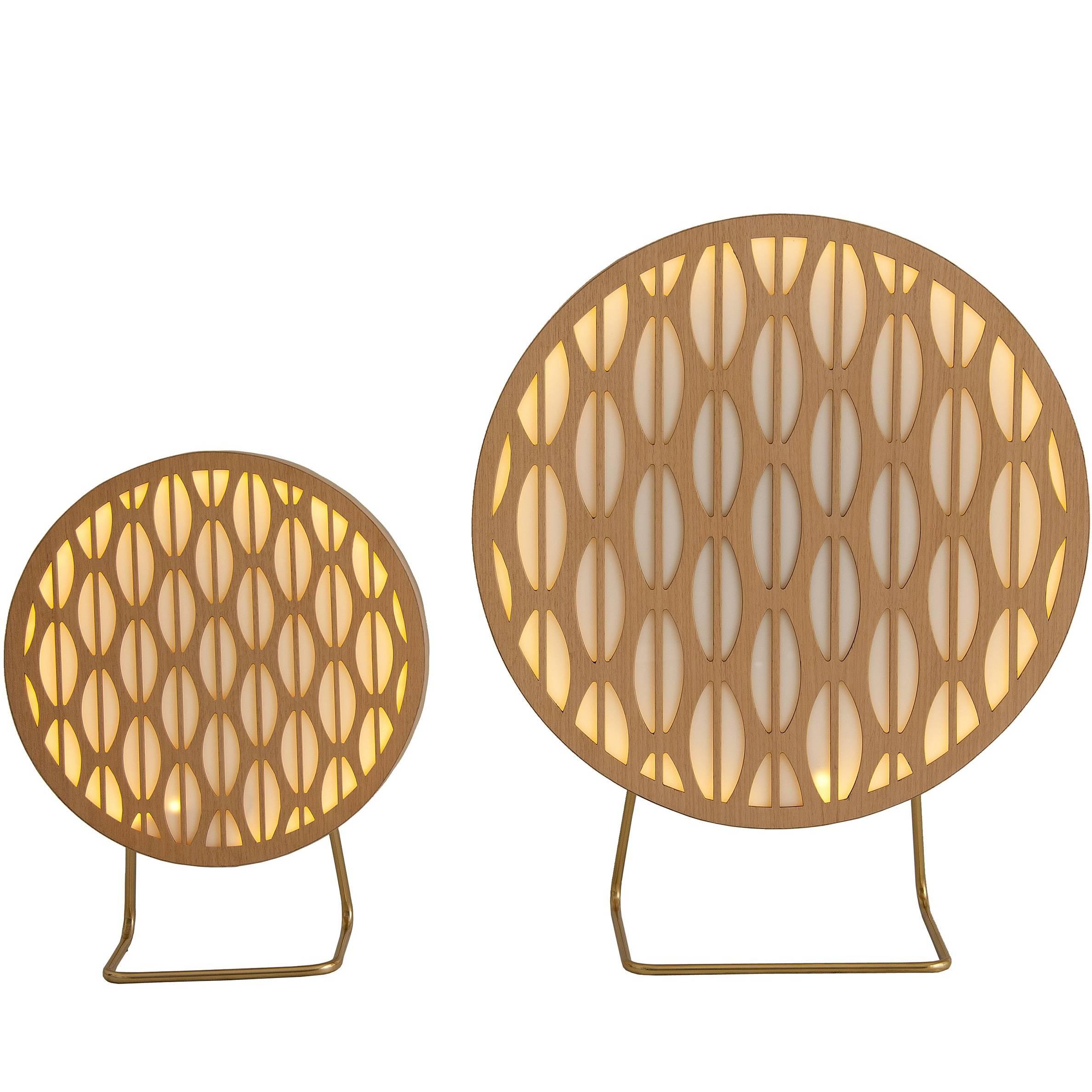 Small Pirulito Brazilian Contemporary Graphic Pattern Wood Table Lamp by Lattoog