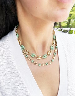 Small Pistachio Green Enamel Mariner Necklace 14k Yellow Gold