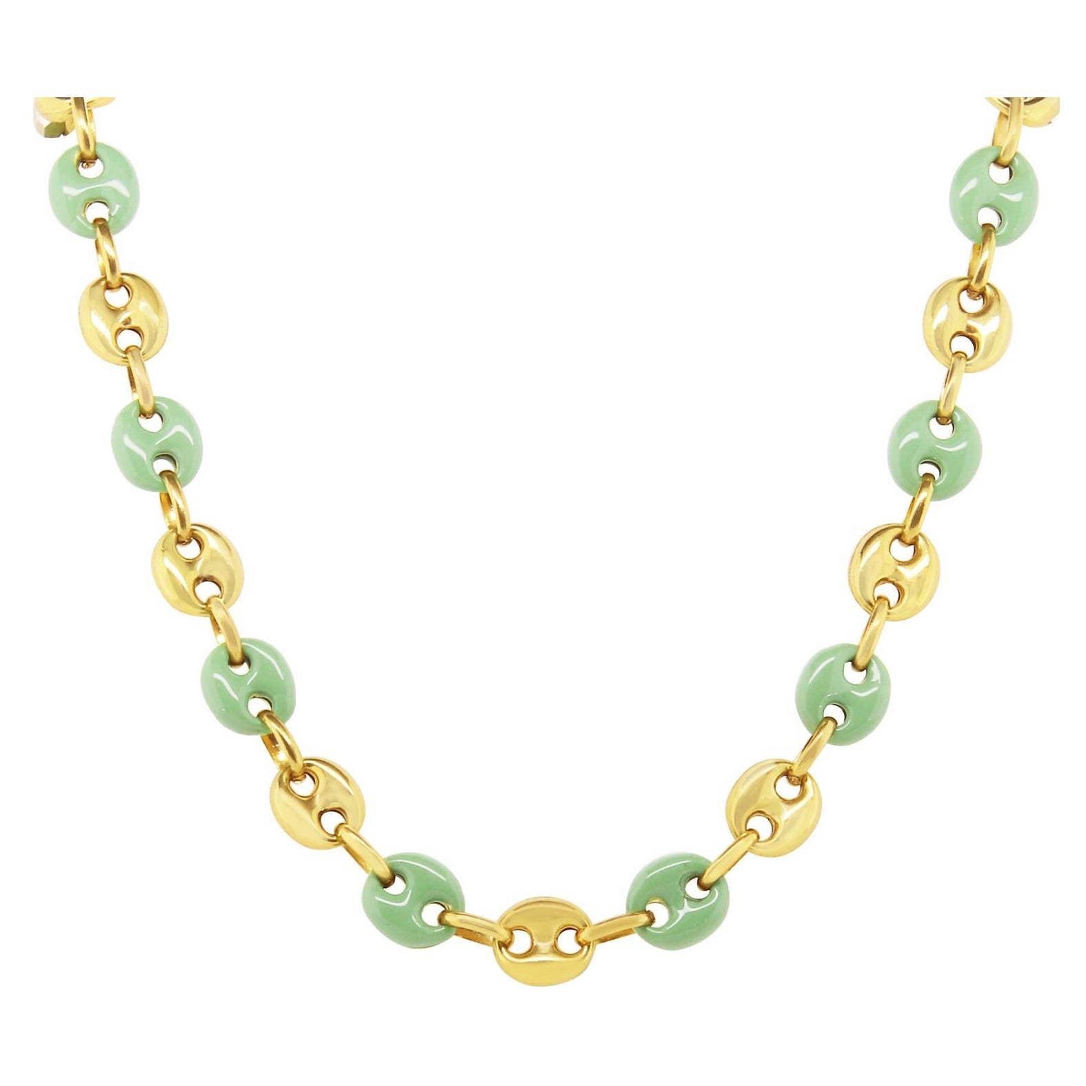 Collar Mariner Pequeño Esmalte Verde Pistacho Oro Amarillo 14K