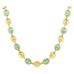 Piccola collana Mariner in smalto verde pistacchio in oro giallo 14 carati
