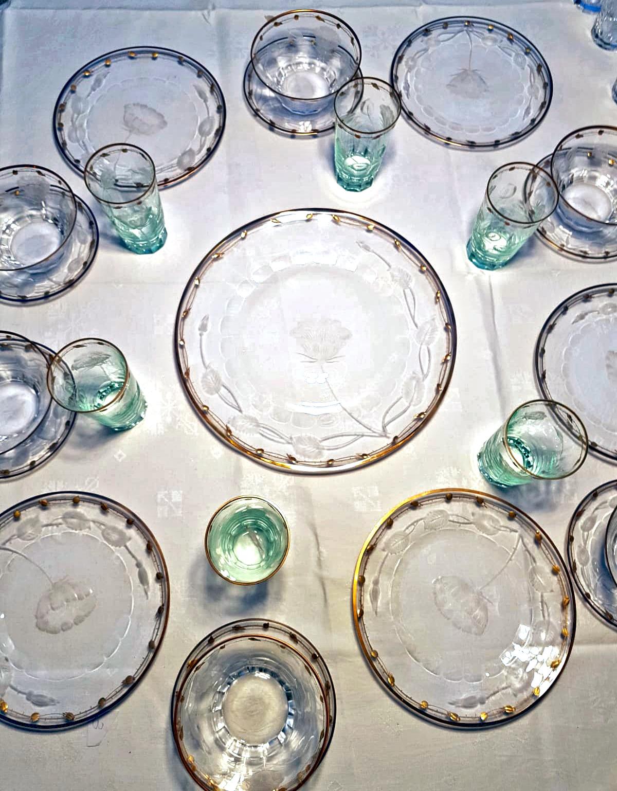 These are 5 small plates of hand blown crystal made by Moser in the ever popular Art Nouveau 