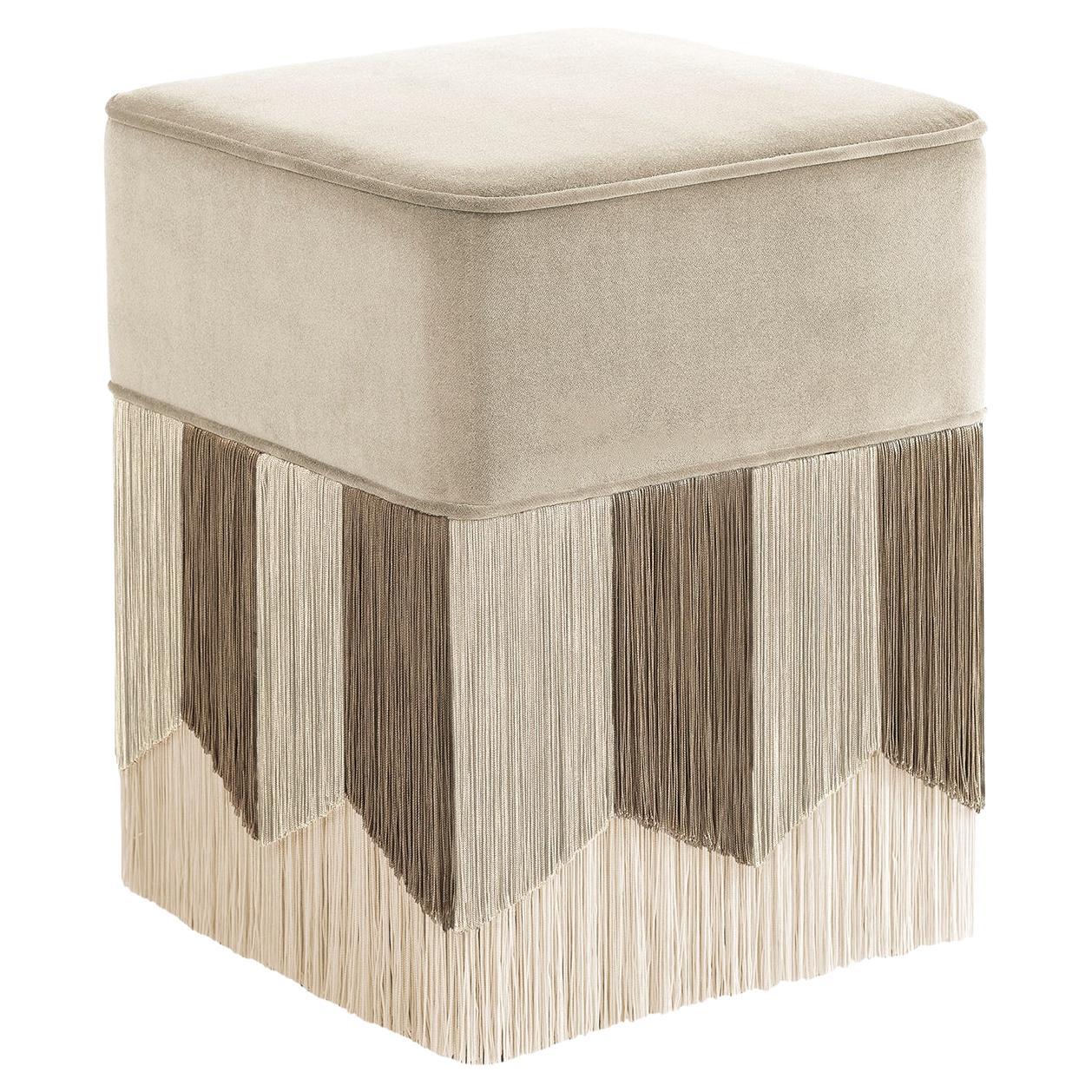 Small Plissé Square Beige Velvet Pouf  by Lorenza Bozzoli Couture