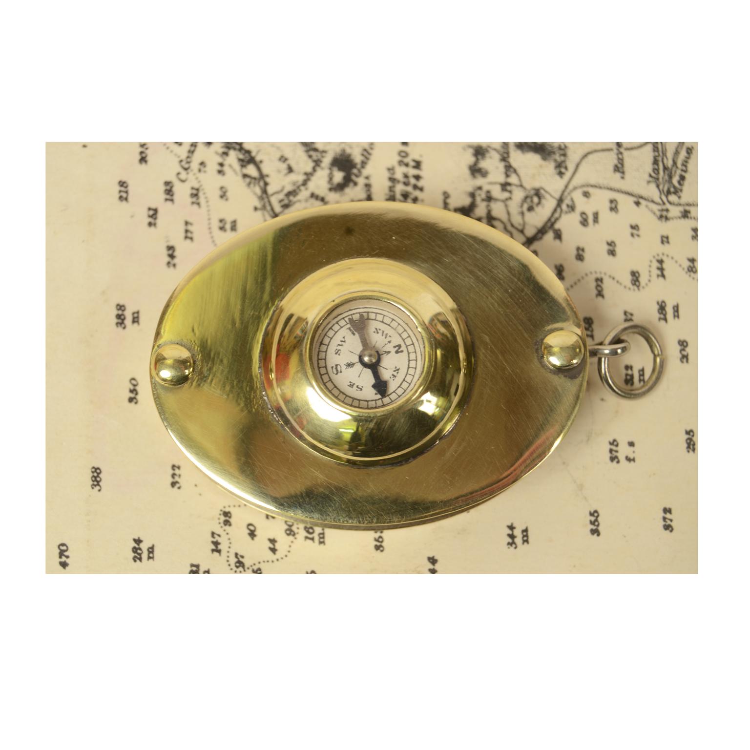 Mid-20th Century Small Pocket Compass Made of Brass with Magnifying Glass, 1930s