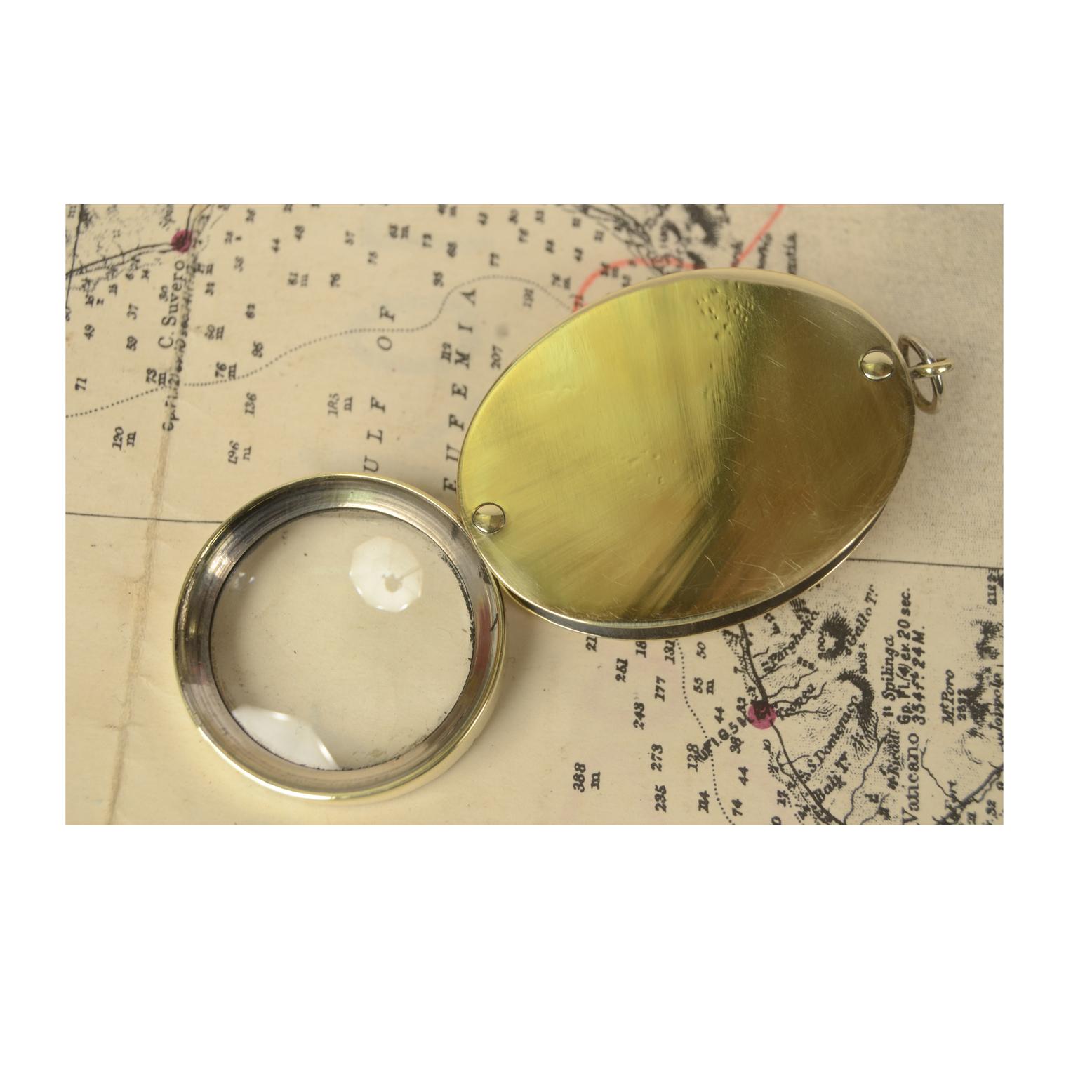 Small Pocket Compass Made of Brass with Magnifying Glass, 1930s 2