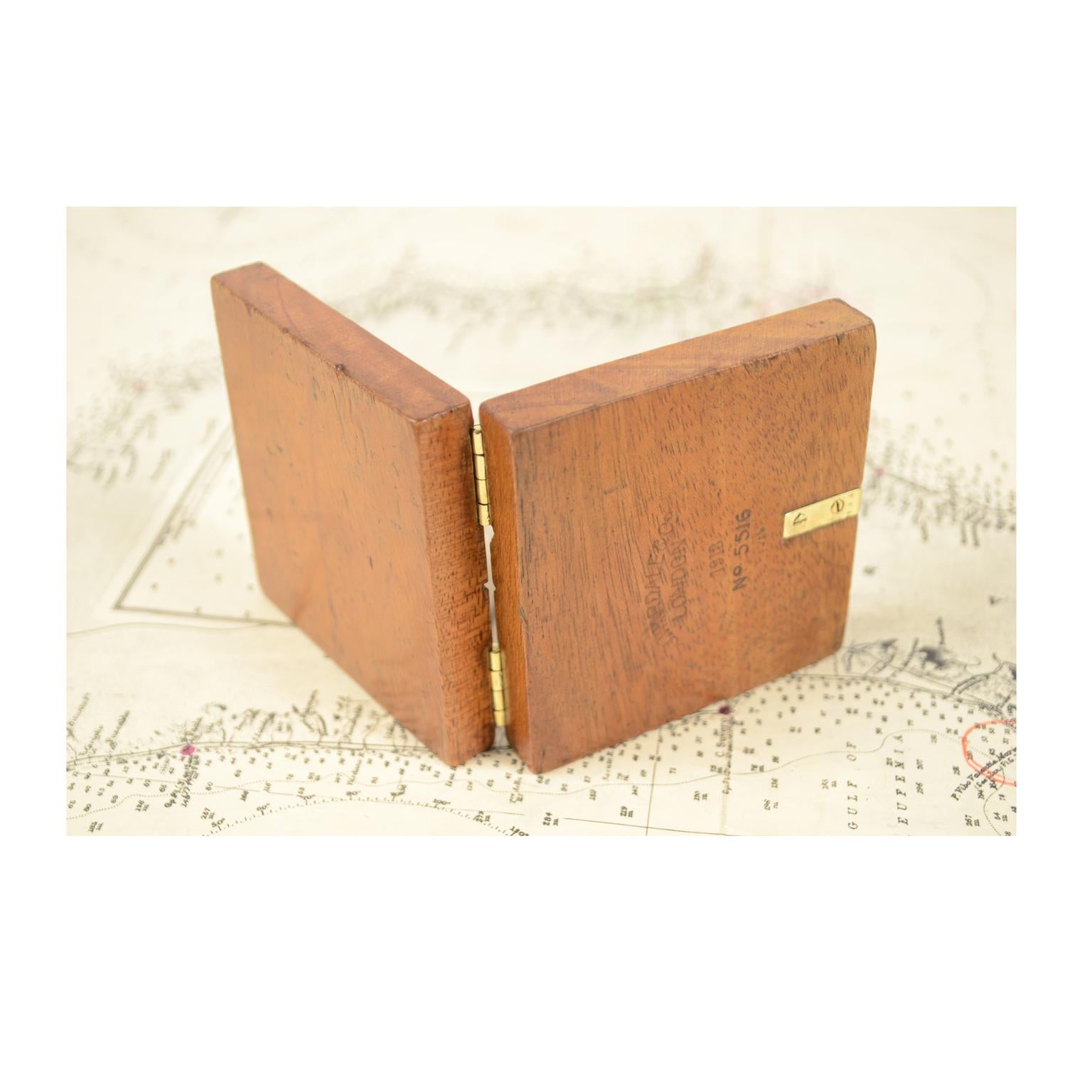 Early 20th Century Small Pocket Compass, Mahogany Wood and Brass, WWI