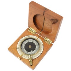 Used Small Pocket Compass, Mahogany Wood and Brass, WWI