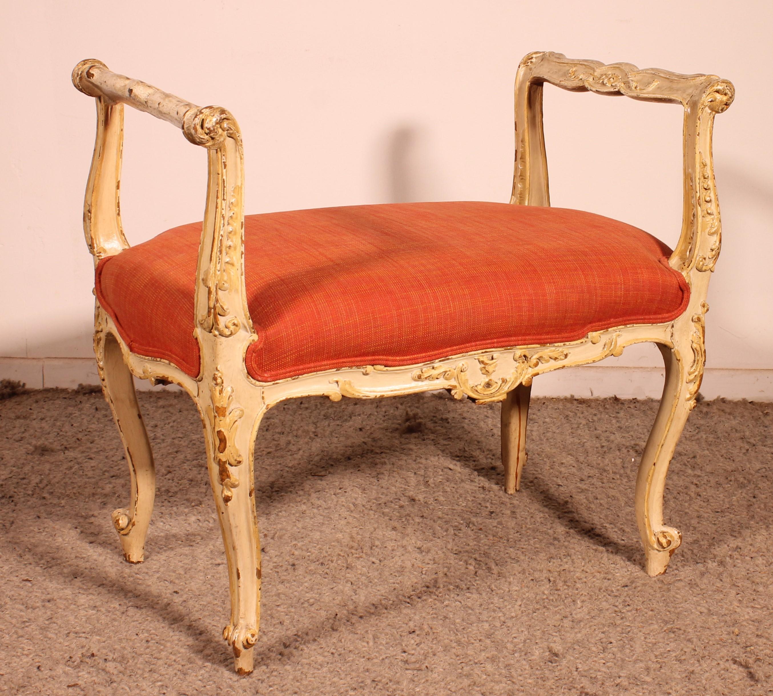 XIXe siècle Petit banc en bois polychrome - 19ème siècle en vente