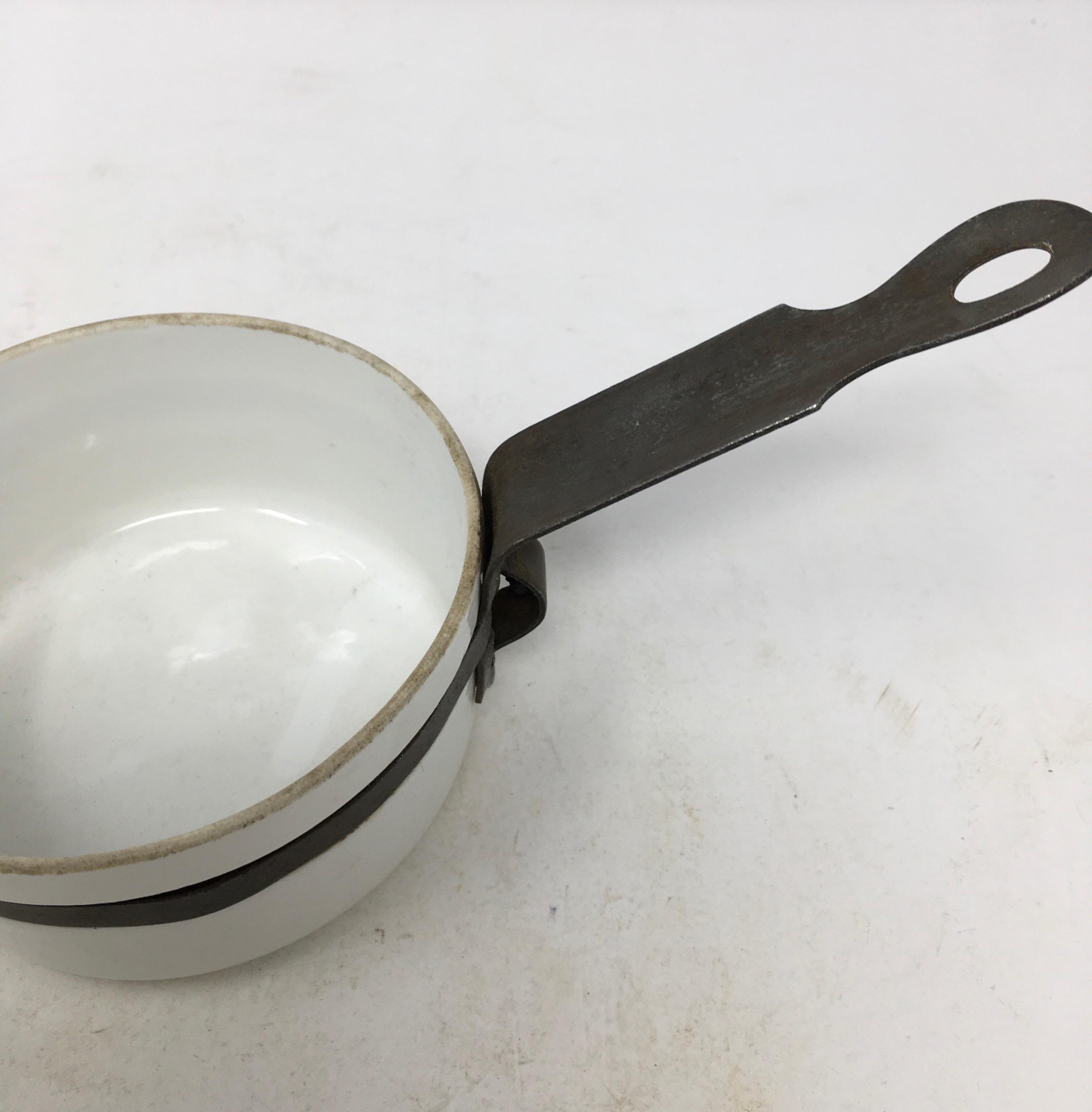 French Small Porcelain and Metal Sauce Pan For Sale