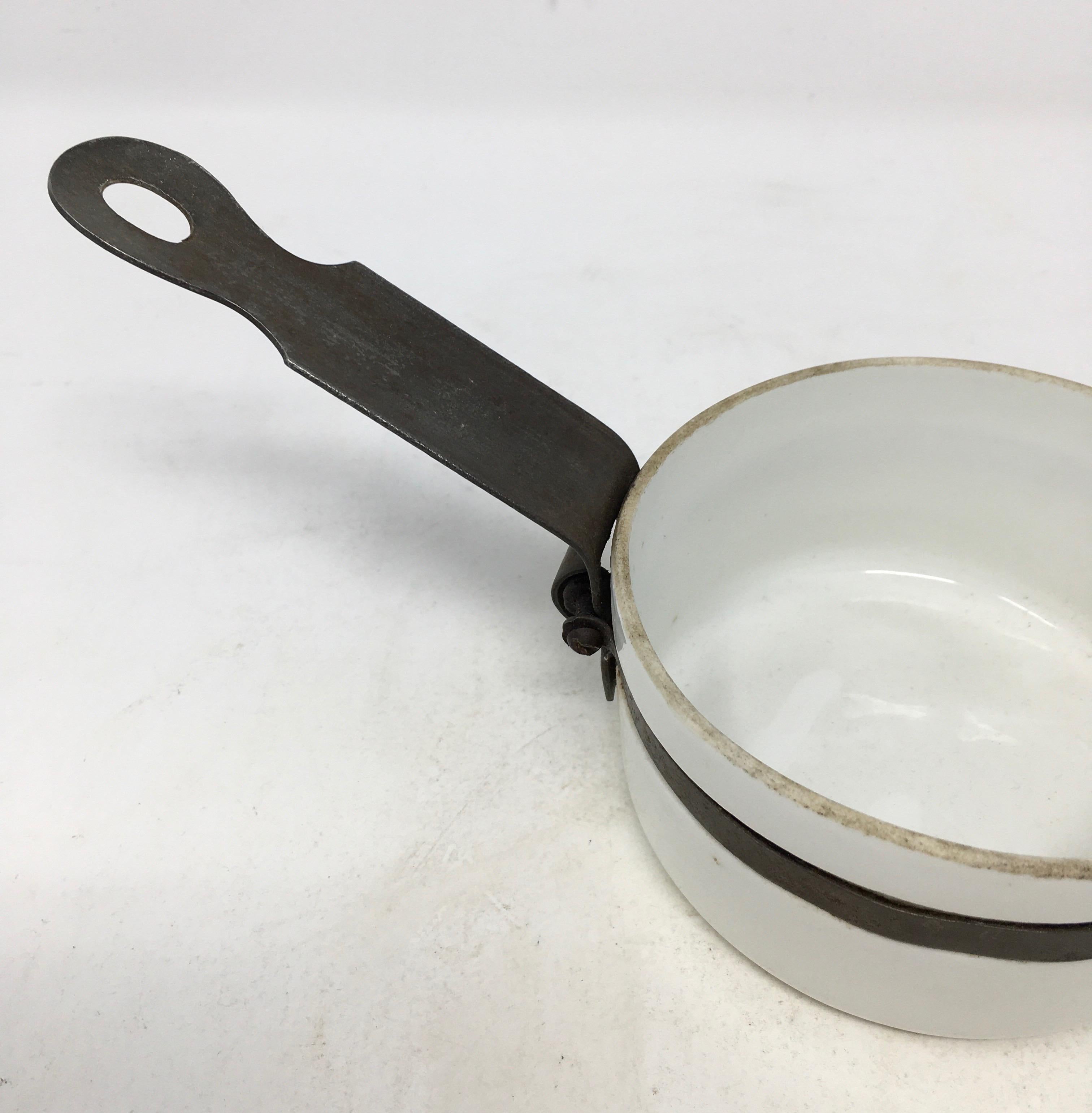20th Century Small Porcelain and Metal Sauce Pan For Sale
