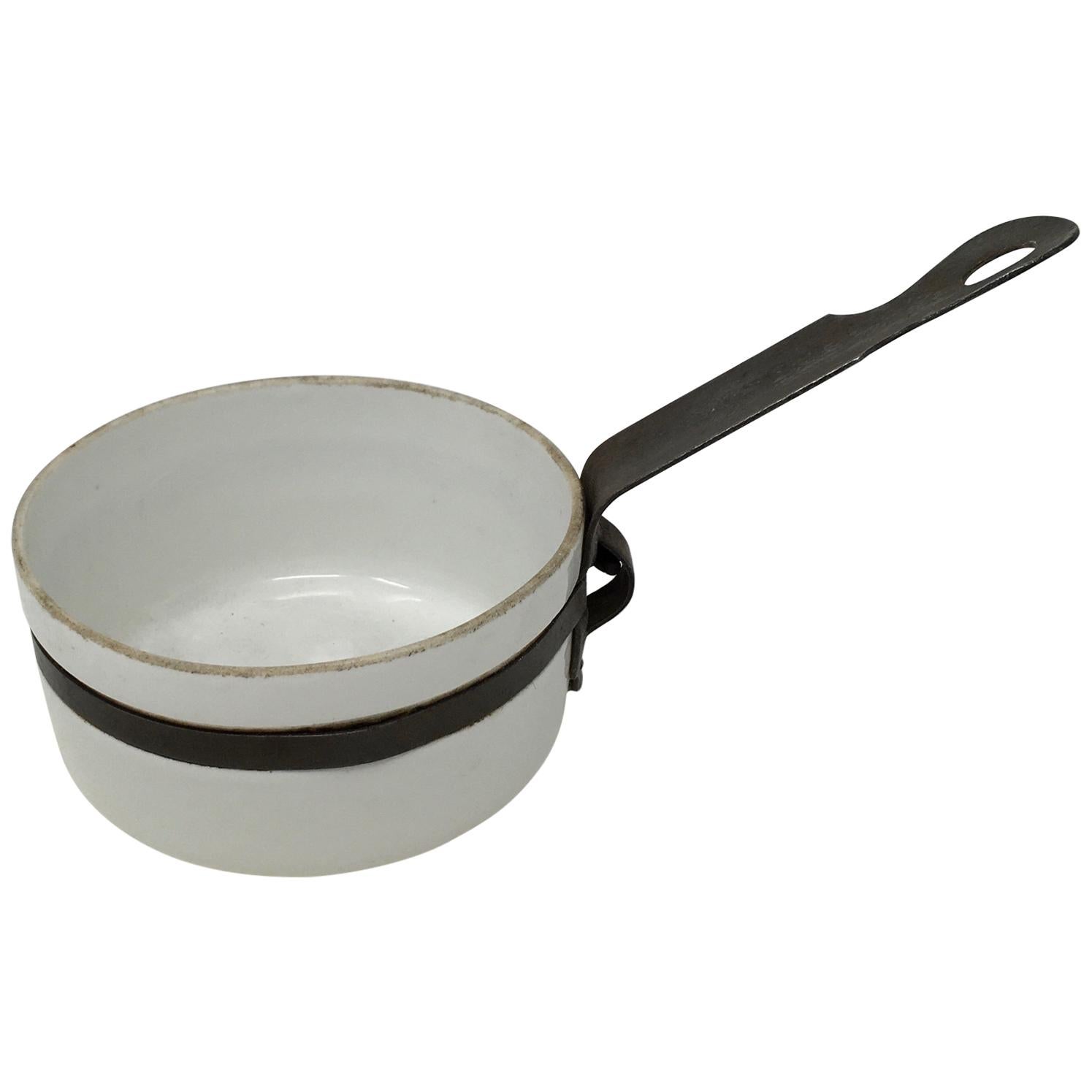 Small Porcelain and Metal Sauce Pan For Sale