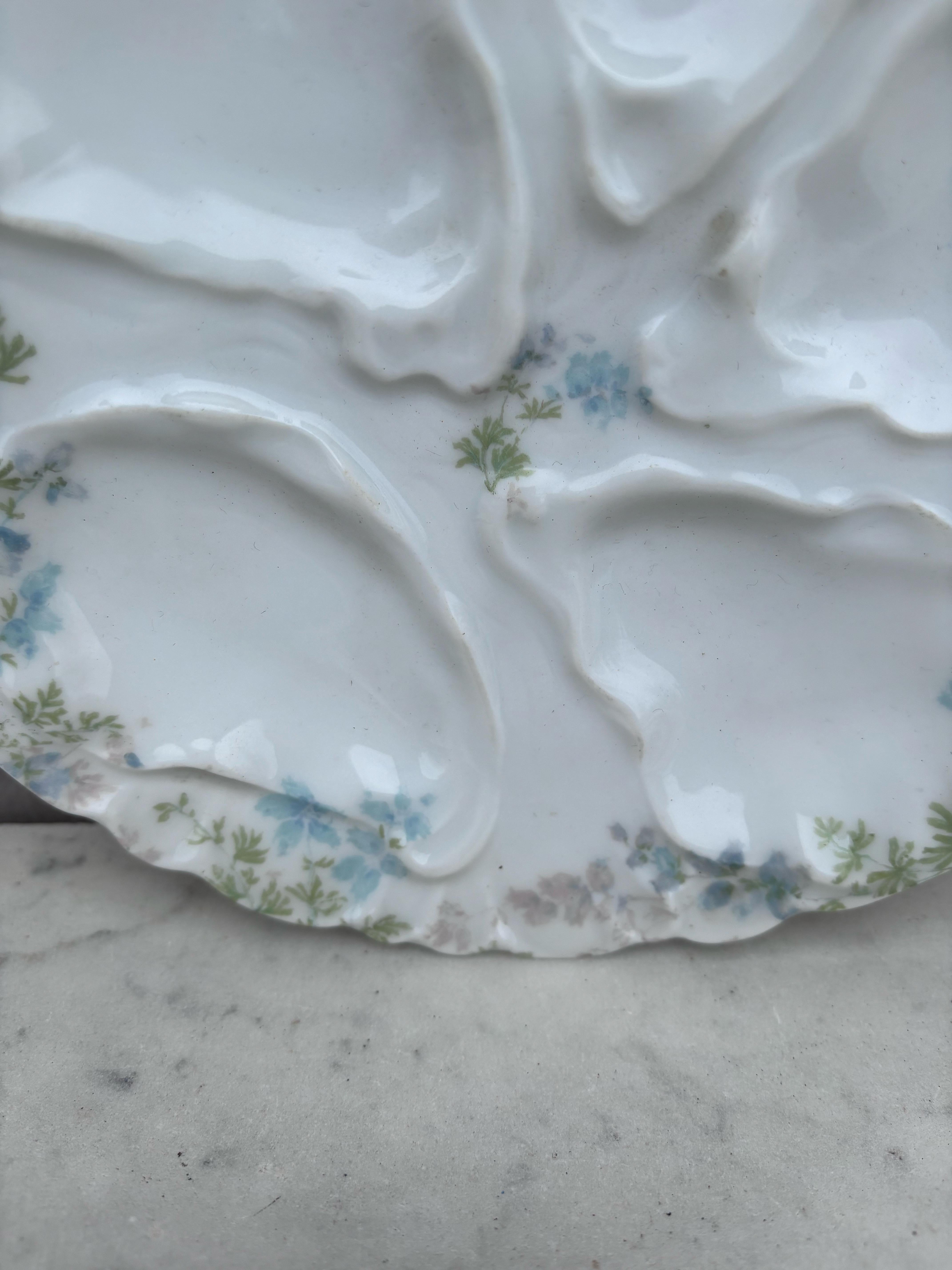Romantic Small Porcelain Blue Flowers Oyster Plate Limoges, circa 1900 For Sale