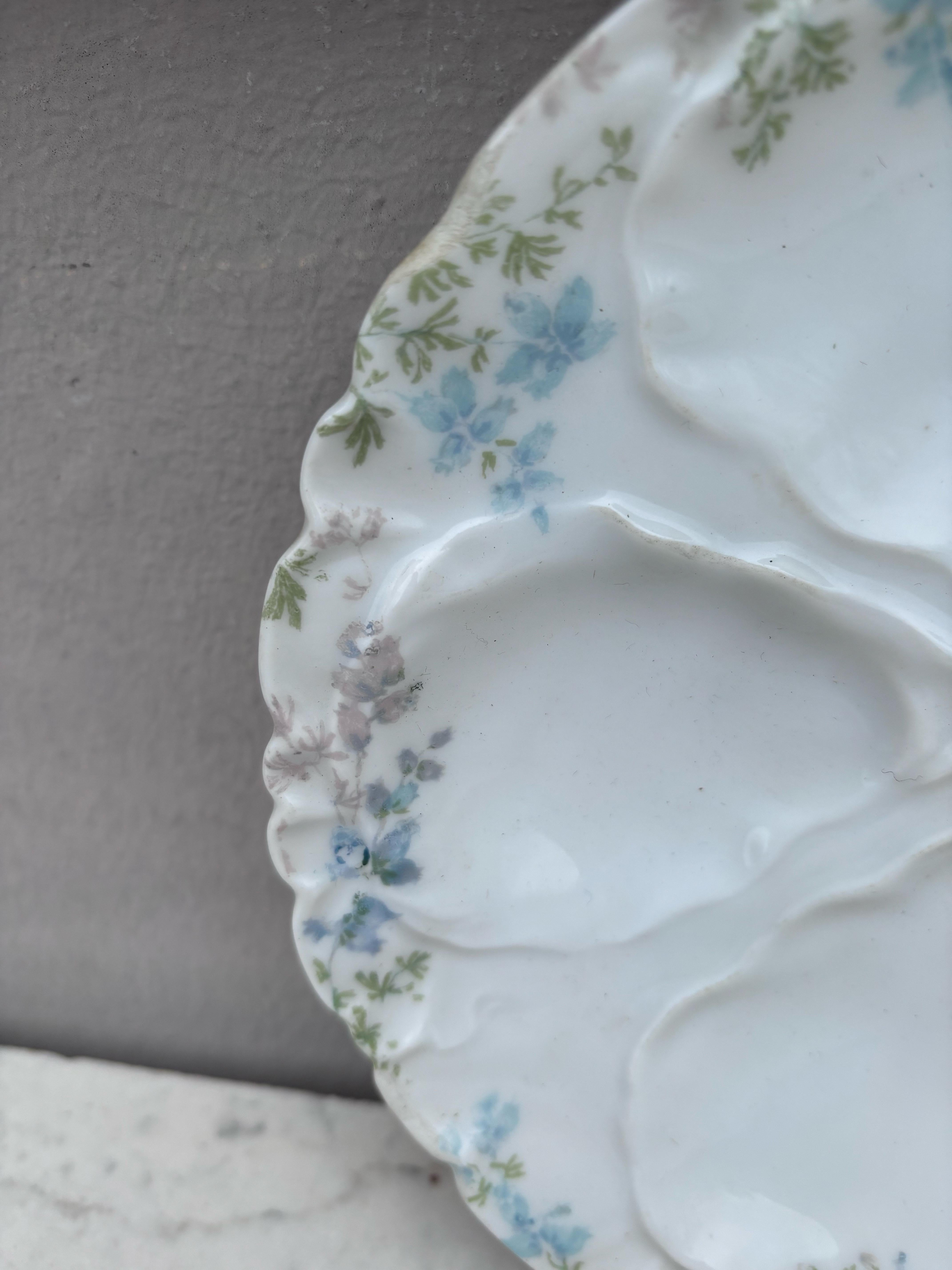 Romantic Small Porcelain Blue Flowers Oyster Plate Limoges, circa 1900 For Sale