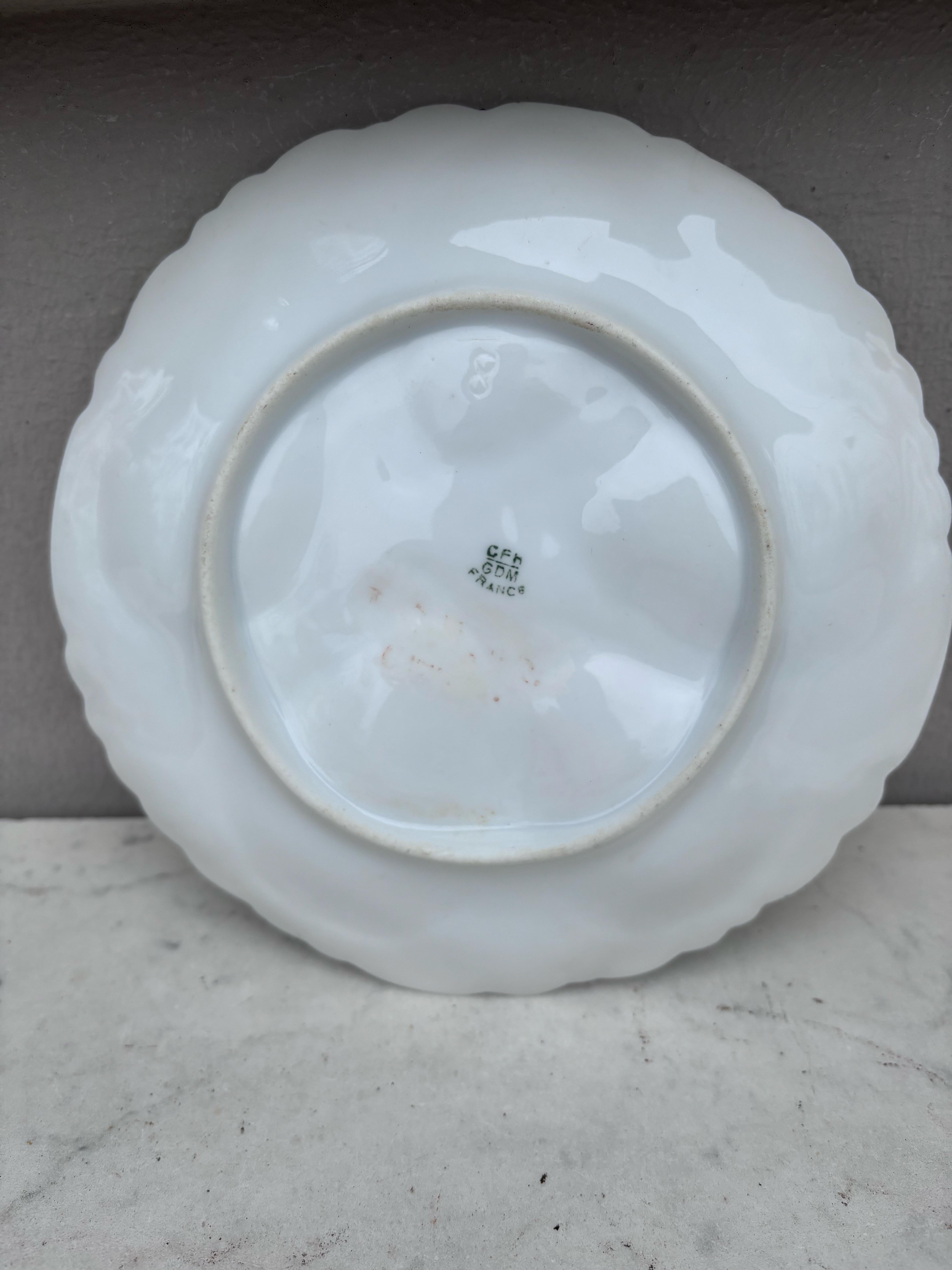 Small Porcelain Blue Flowers Oyster Plate Limoges, circa 1900 In Excellent Condition For Sale In Austin, TX