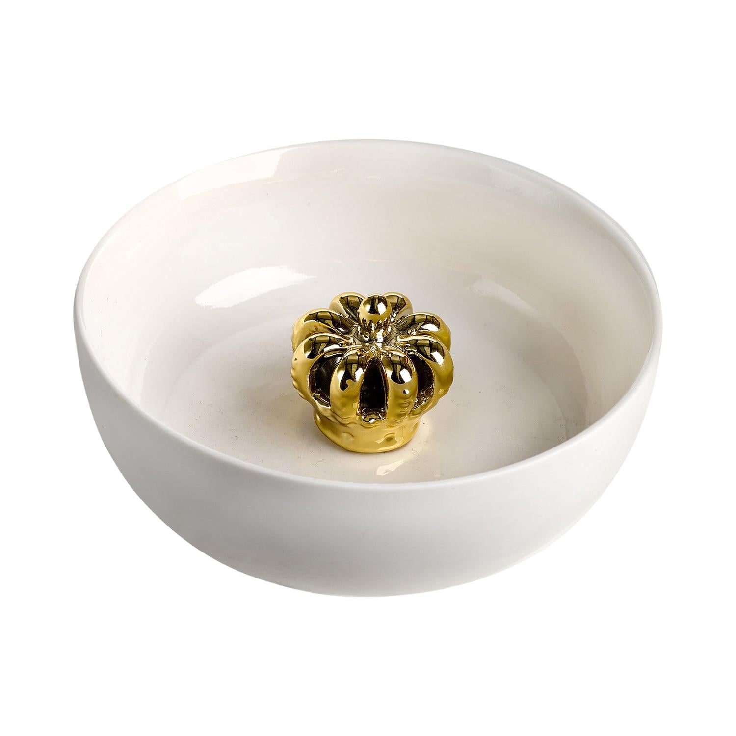 Small Porcelain Bowl with Golden Crown For Sale at 1stDibs