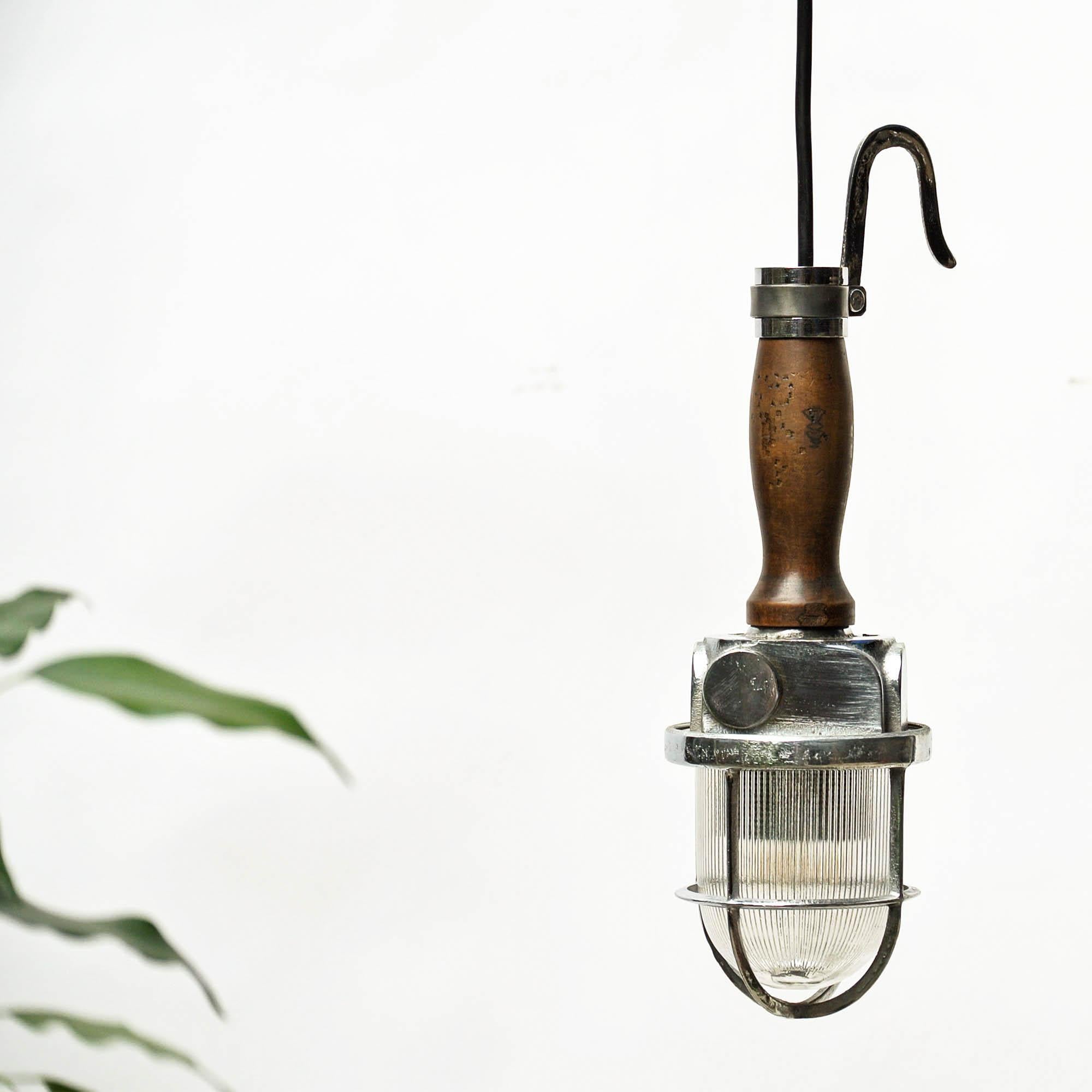 Industrial Small Portable Lamp with Corrugated Glass, circa 1950-1959
