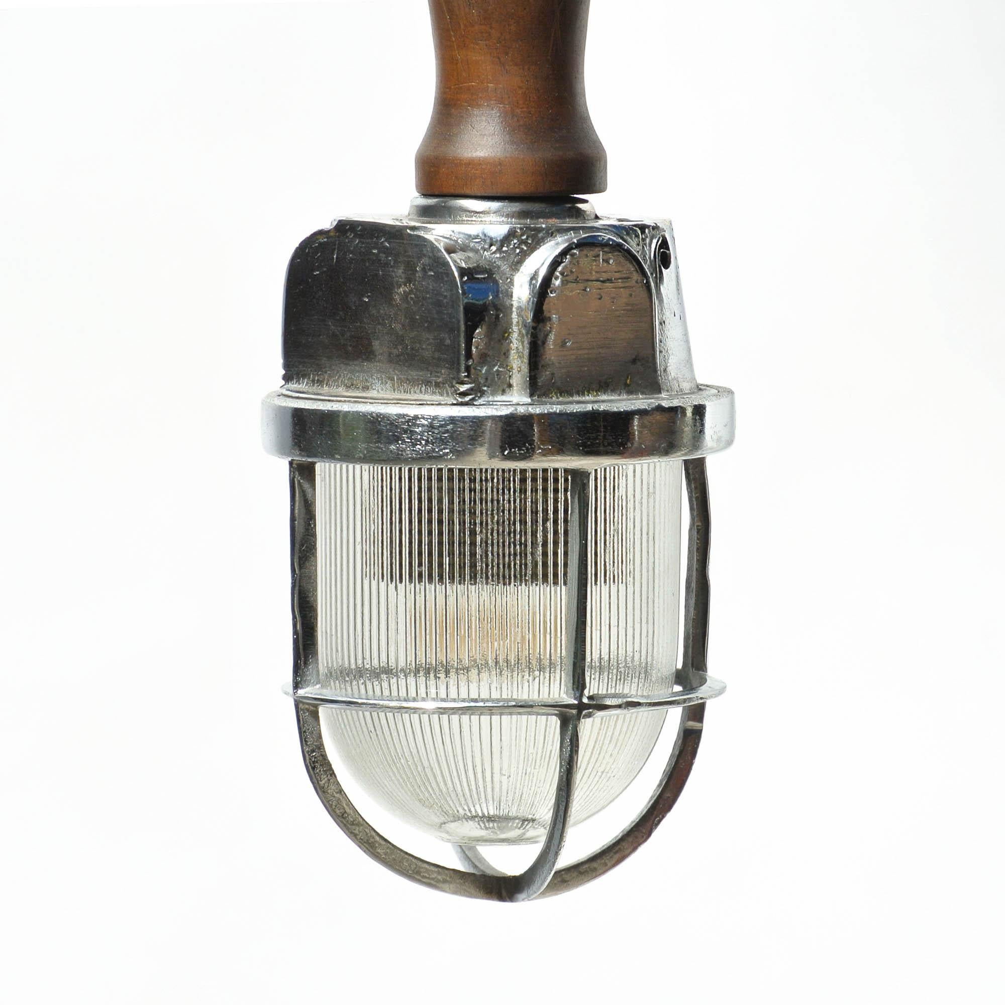 French Small Portable Lamp with Corrugated Glass, circa 1950-1959