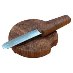 Small Portable Staved Teak Cheese Tray with Knife by Jens Quistgaard for Dansk