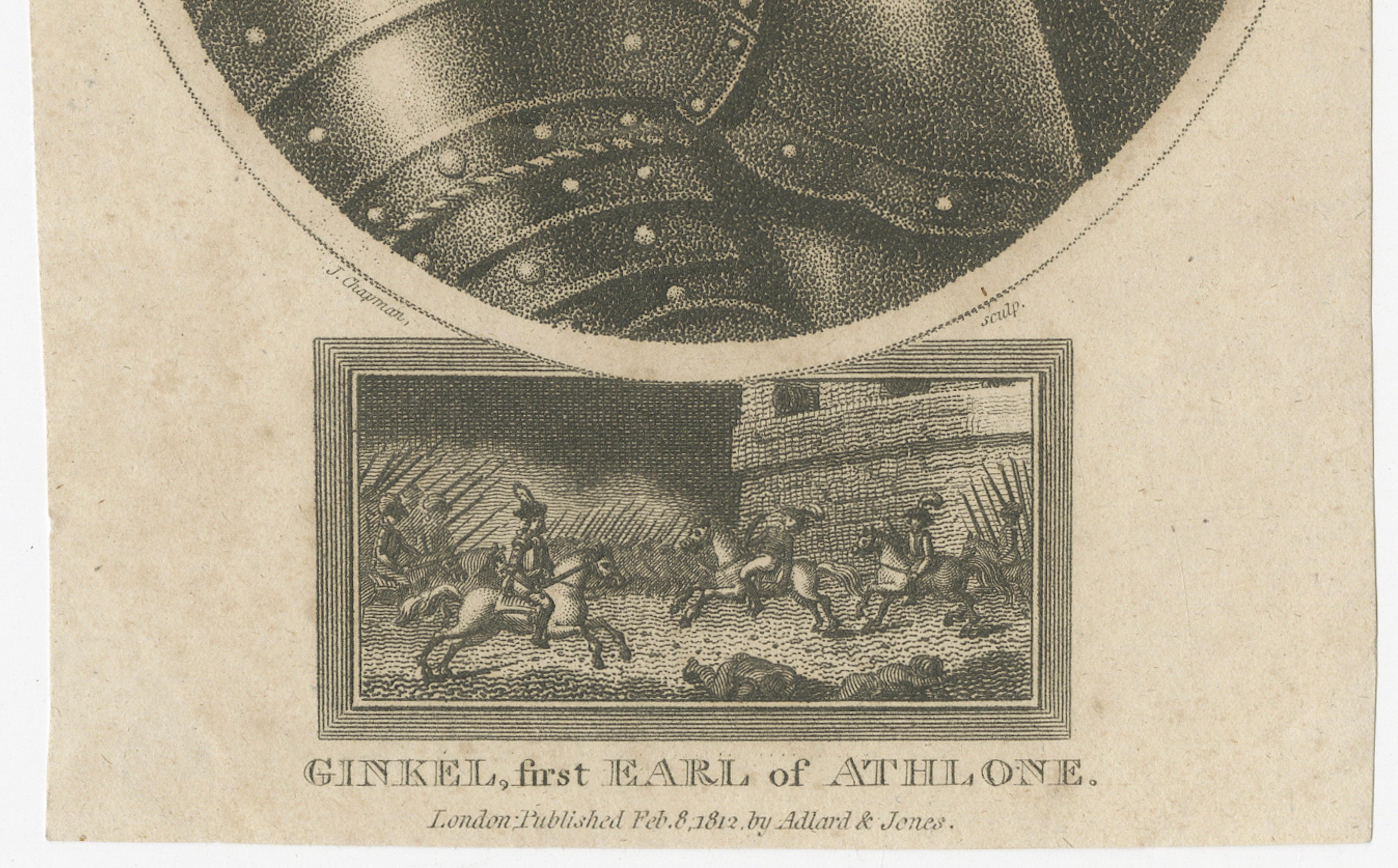 Small Portrait Engraving of Godert de Ginkell, Earl of Athlone, 1812