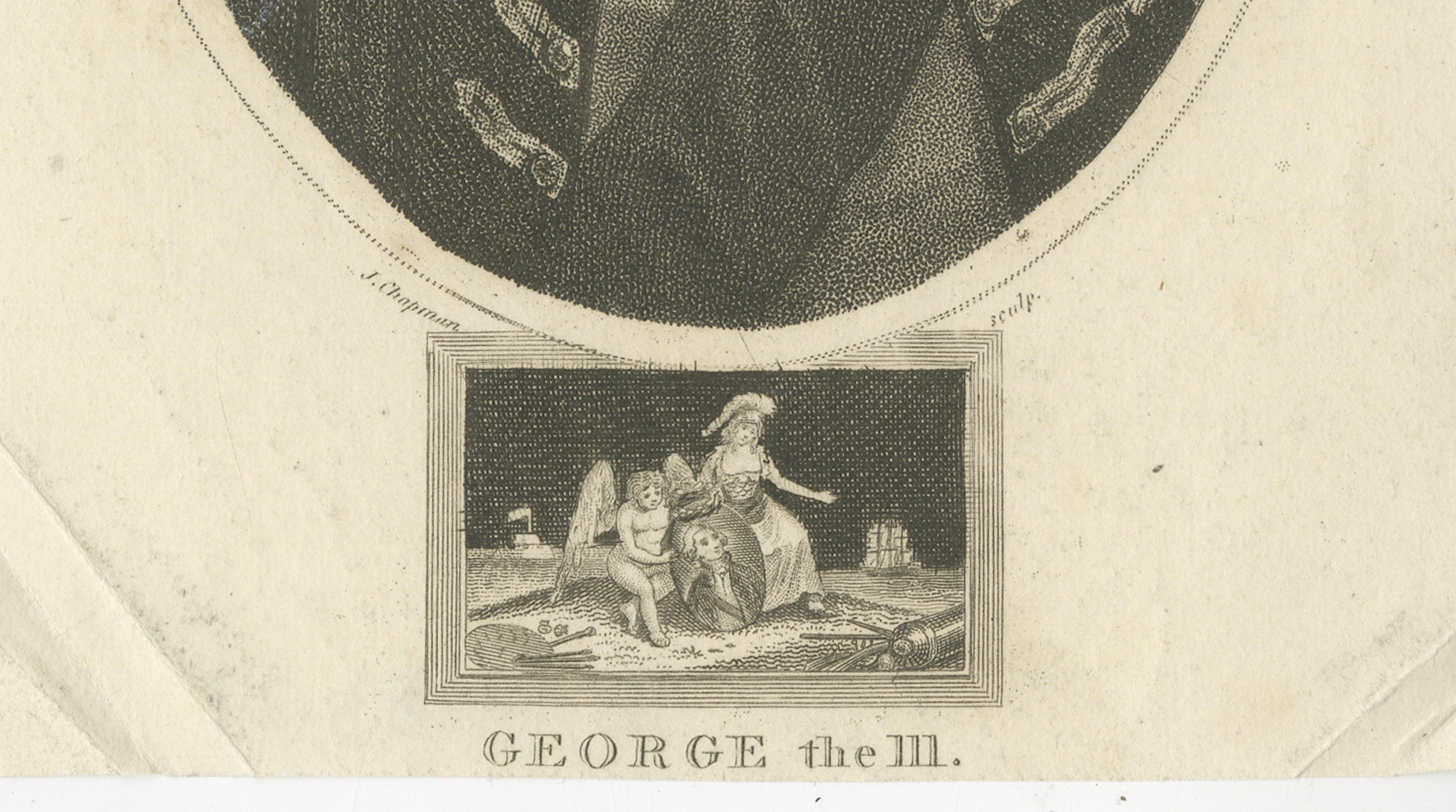 Small Portrait Engraving of King George III, British Royal Portrait, 1804