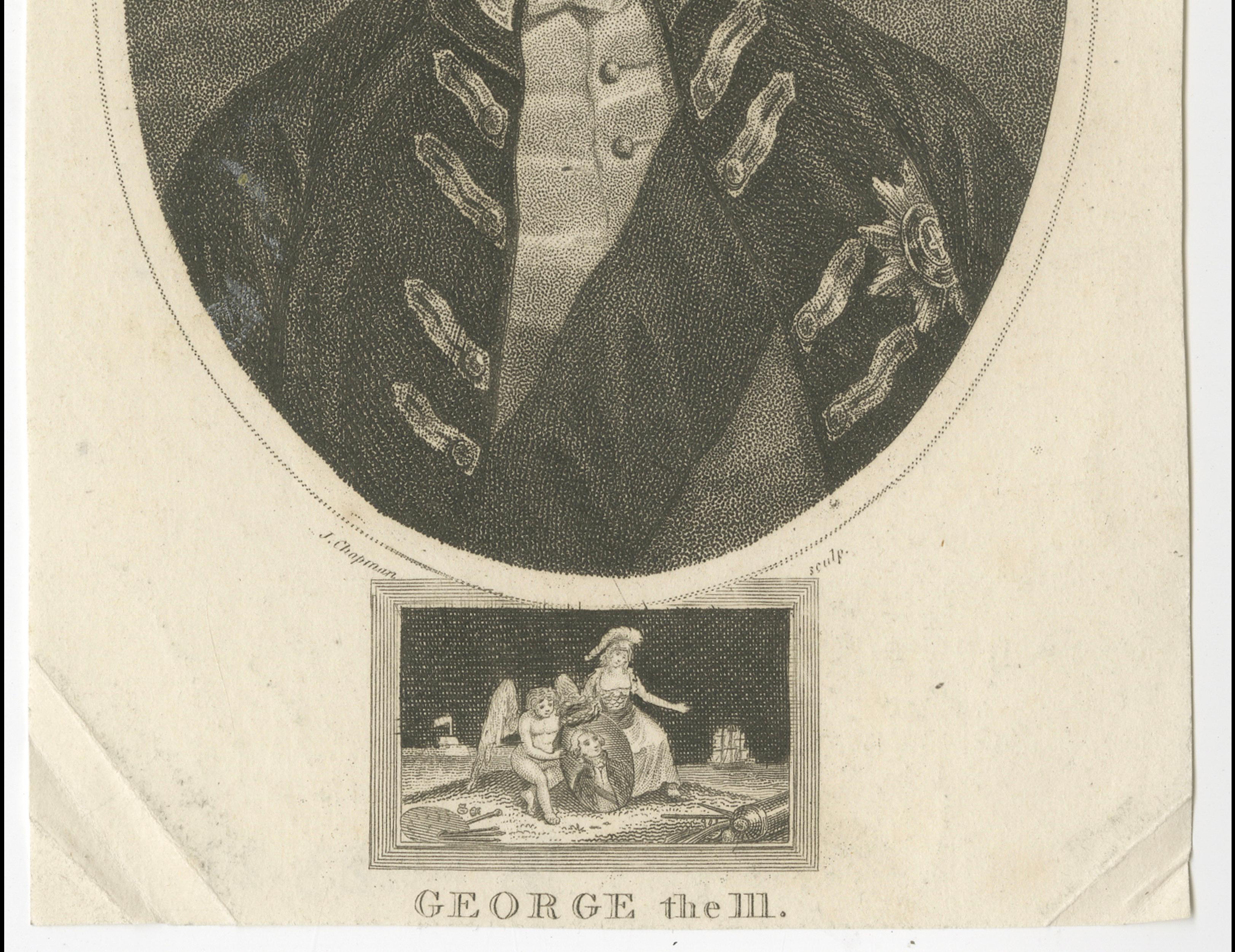 Small Portrait Engraving of King George III, British Royal Portrait, 1804