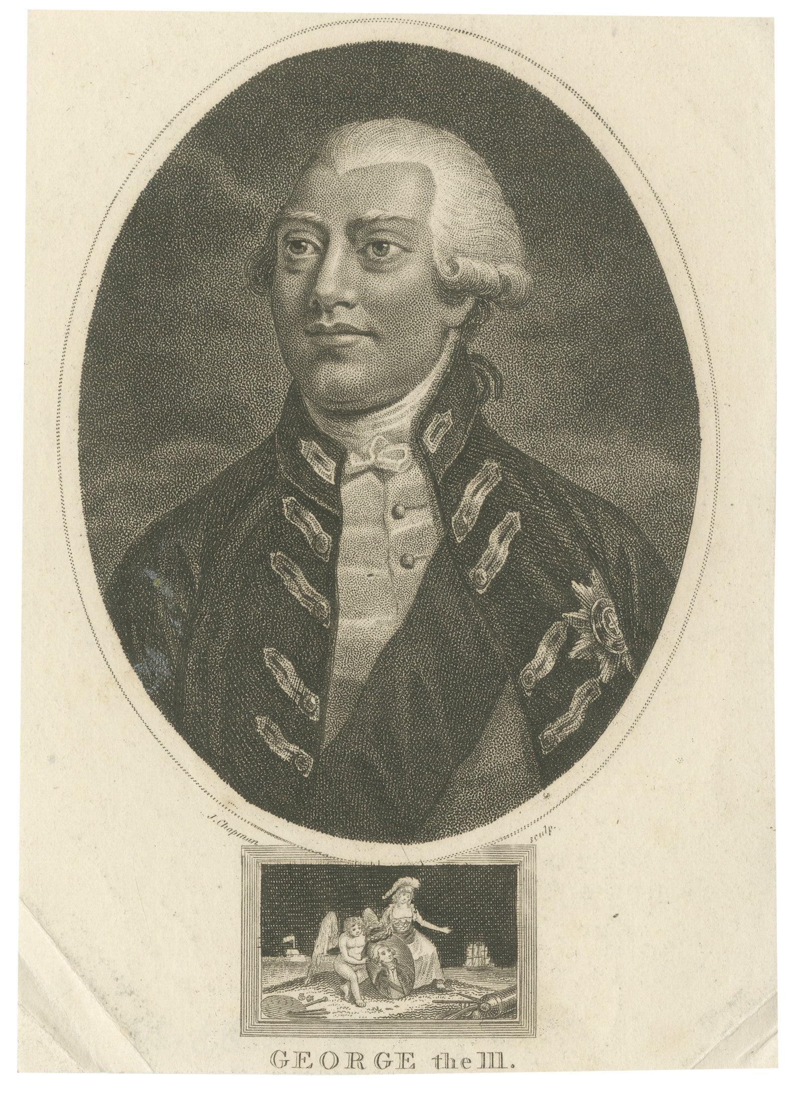 Small Portrait Engraving of King George III, British Royal Portrait, 1804