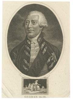 Small Portrait Engraving of King George III, British Royal Portrait, 1804