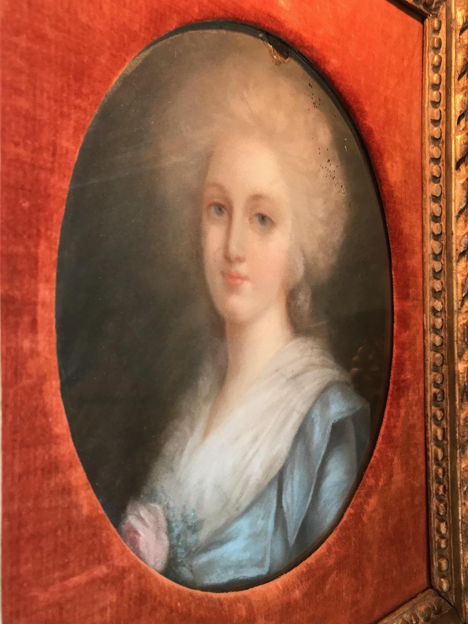 English Portrait of a Lady Pastel 19th C. British School Antiques Los Angeles Gilt Wood For Sale