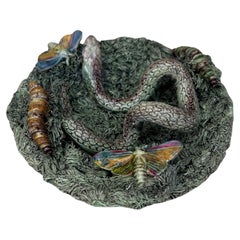 Small Portuguese Majolica Palissy Wall Snake Platter Jose A. Cunha