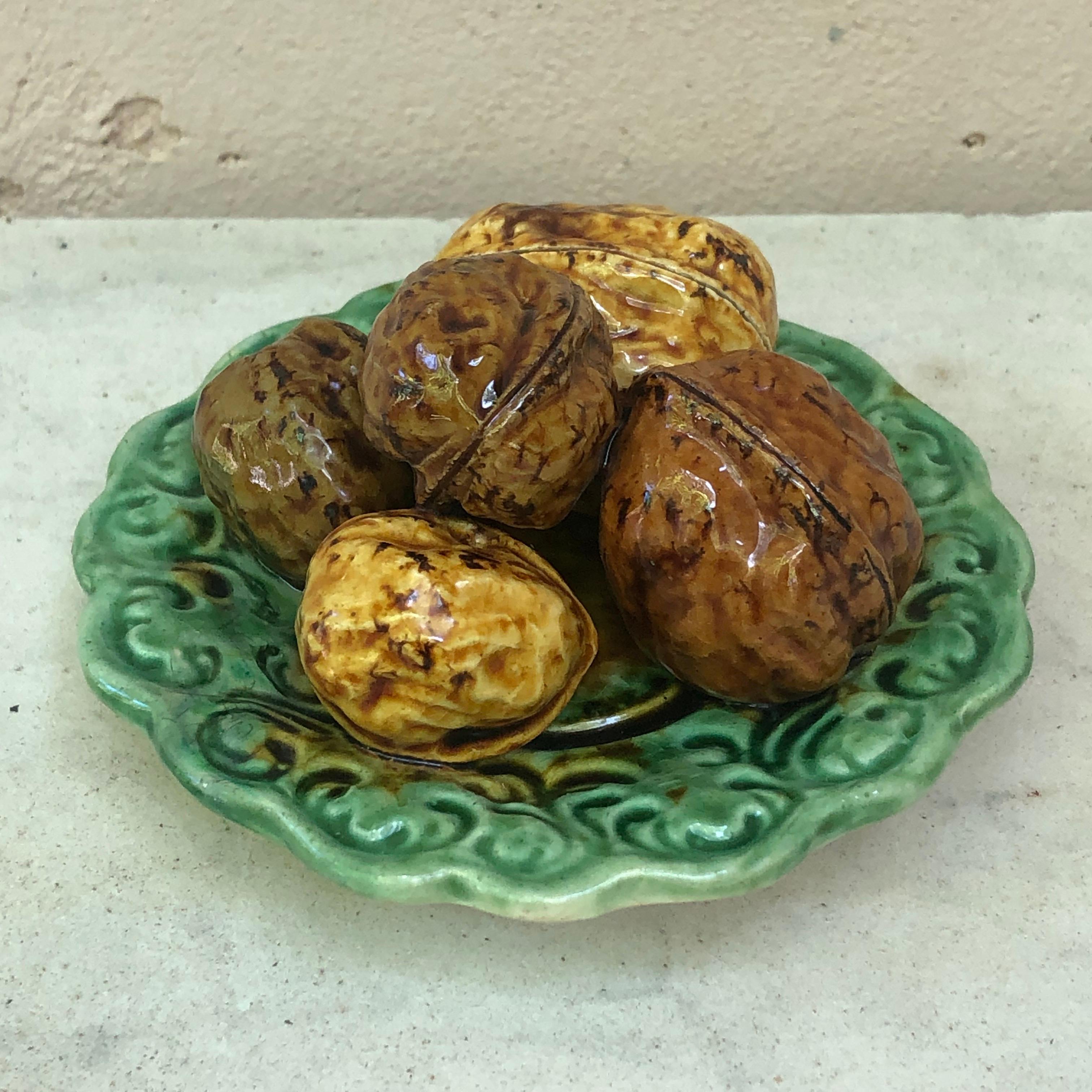 Country Small Portuguese Majolica Palissy walnut Platter Mafra Caldas Da Rainha