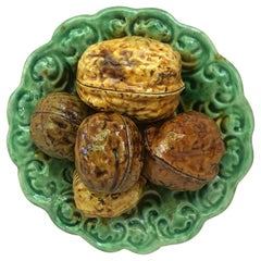Small Portuguese Majolica Palissy walnut Platter Mafra Caldas Da Rainha
