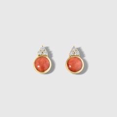 Small Post Earrings with Red Spiny Oyster and Diamond Detail, 14kt Gold