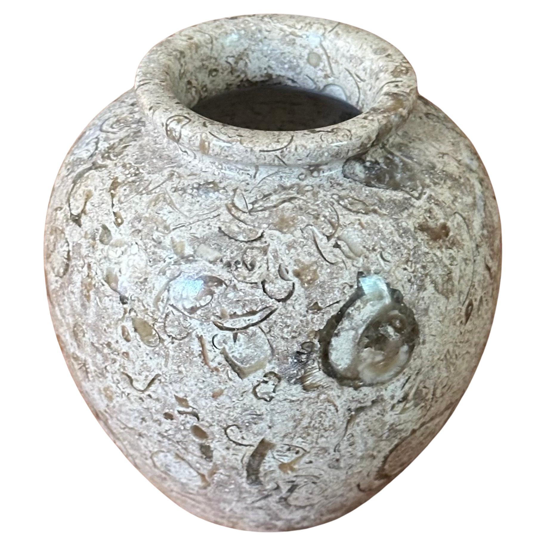 20th Century Small Post-Modern Fossilized Stone Vase For Sale