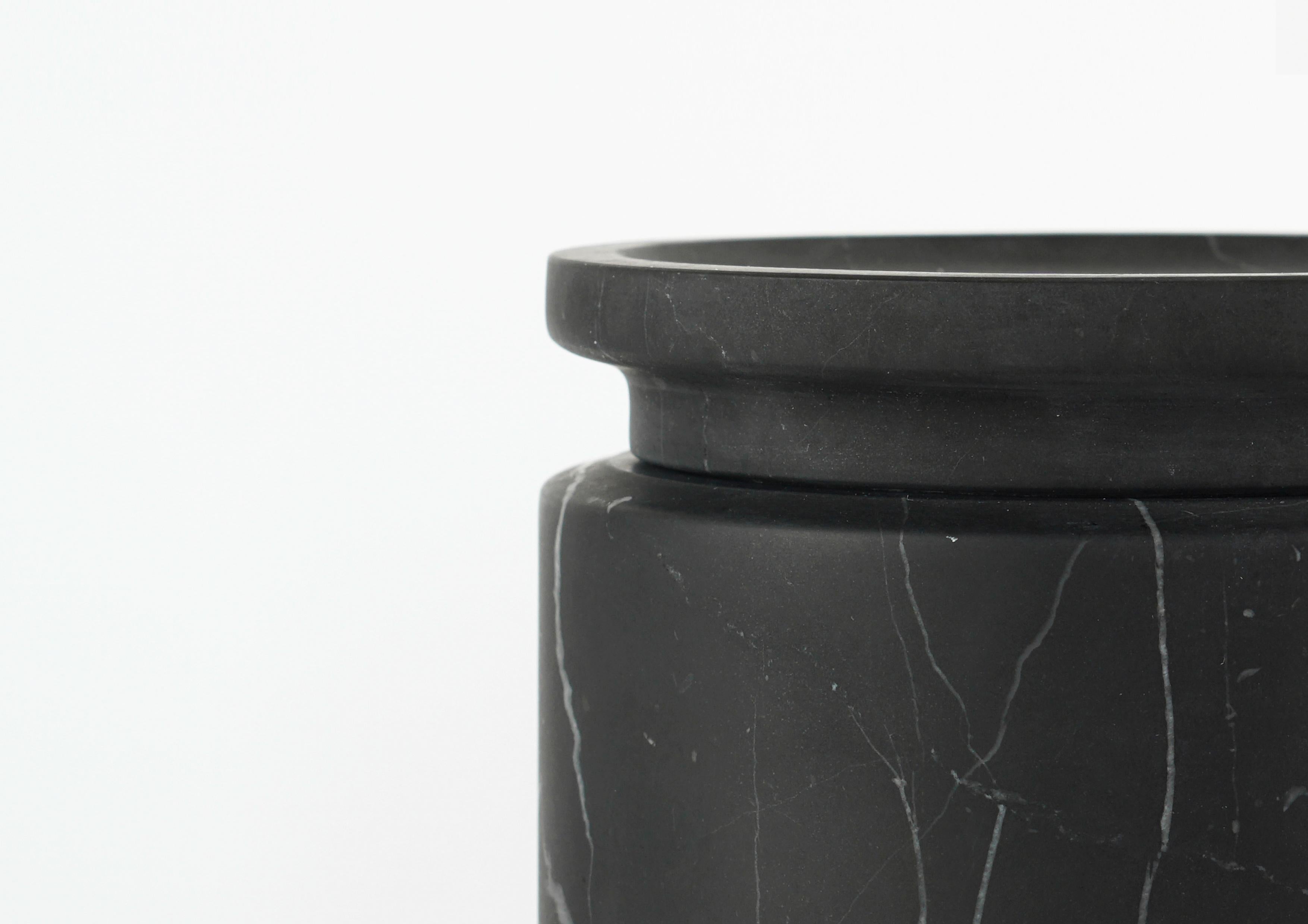 Contemporary New Modern Small Pot in Black Marquinia Marble, creator Ivan Colominas For Sale