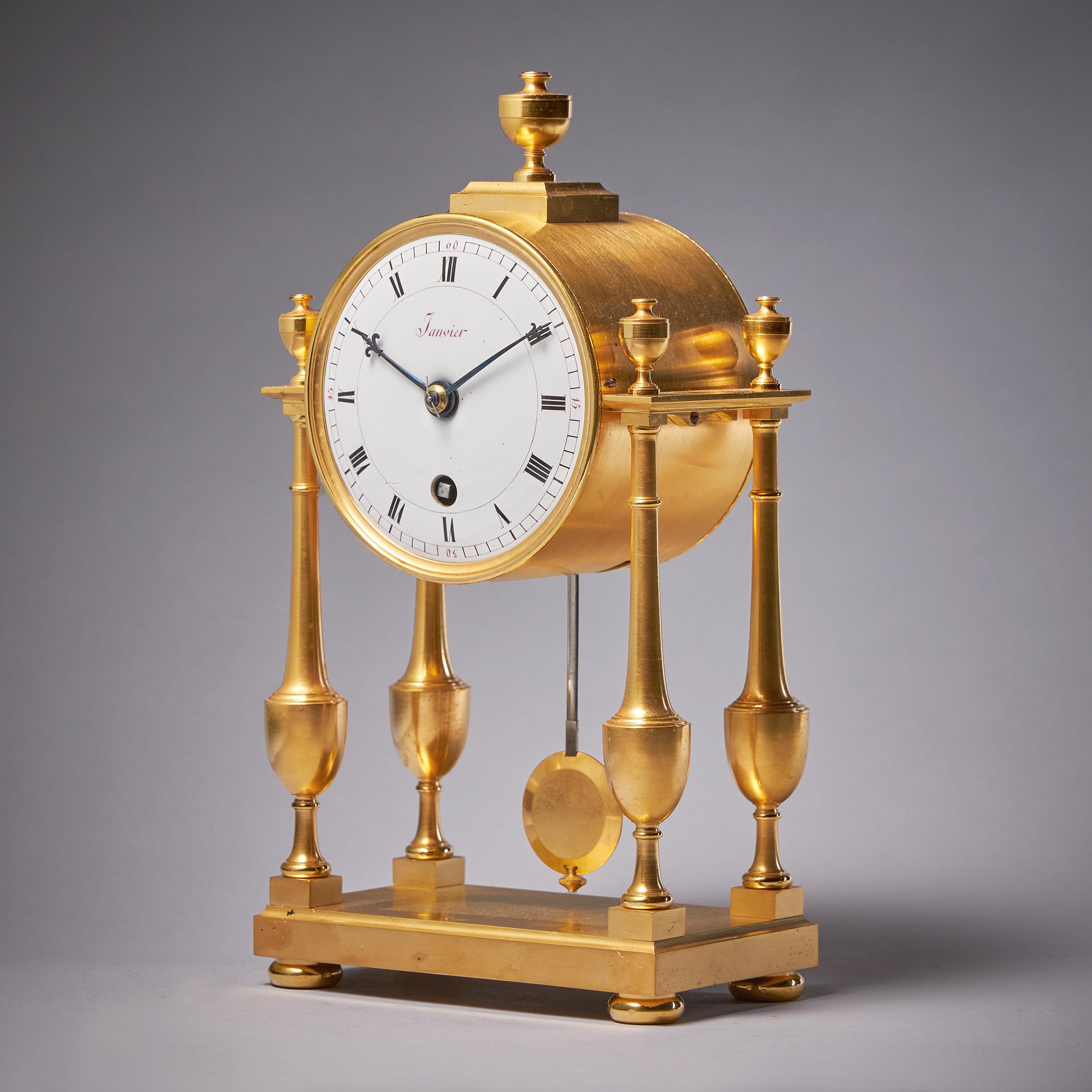 Neoclassical Small Proportioned Elegant Portico Mantel Clock by Janvier, c. 1815