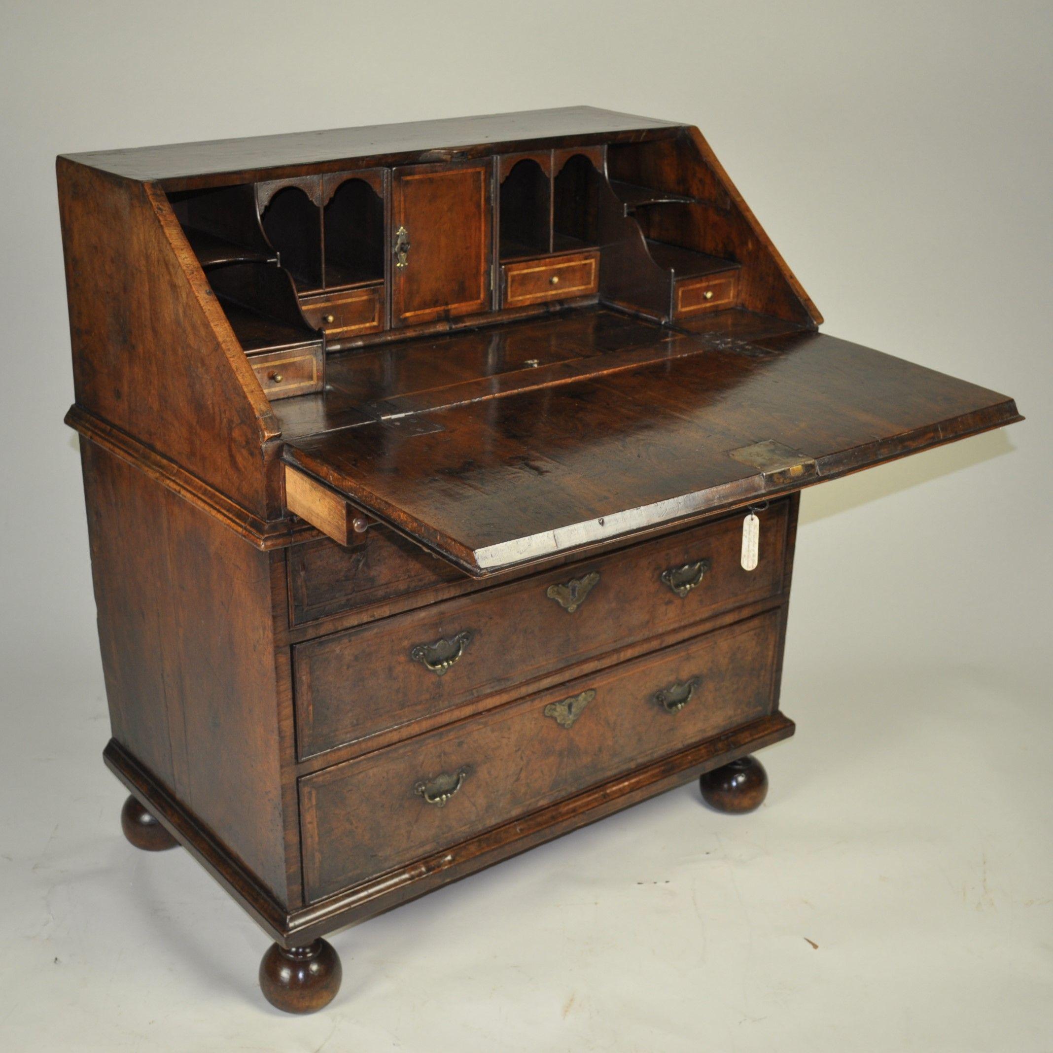 English Small Queen Anne Period Walnut Bureau For Sale