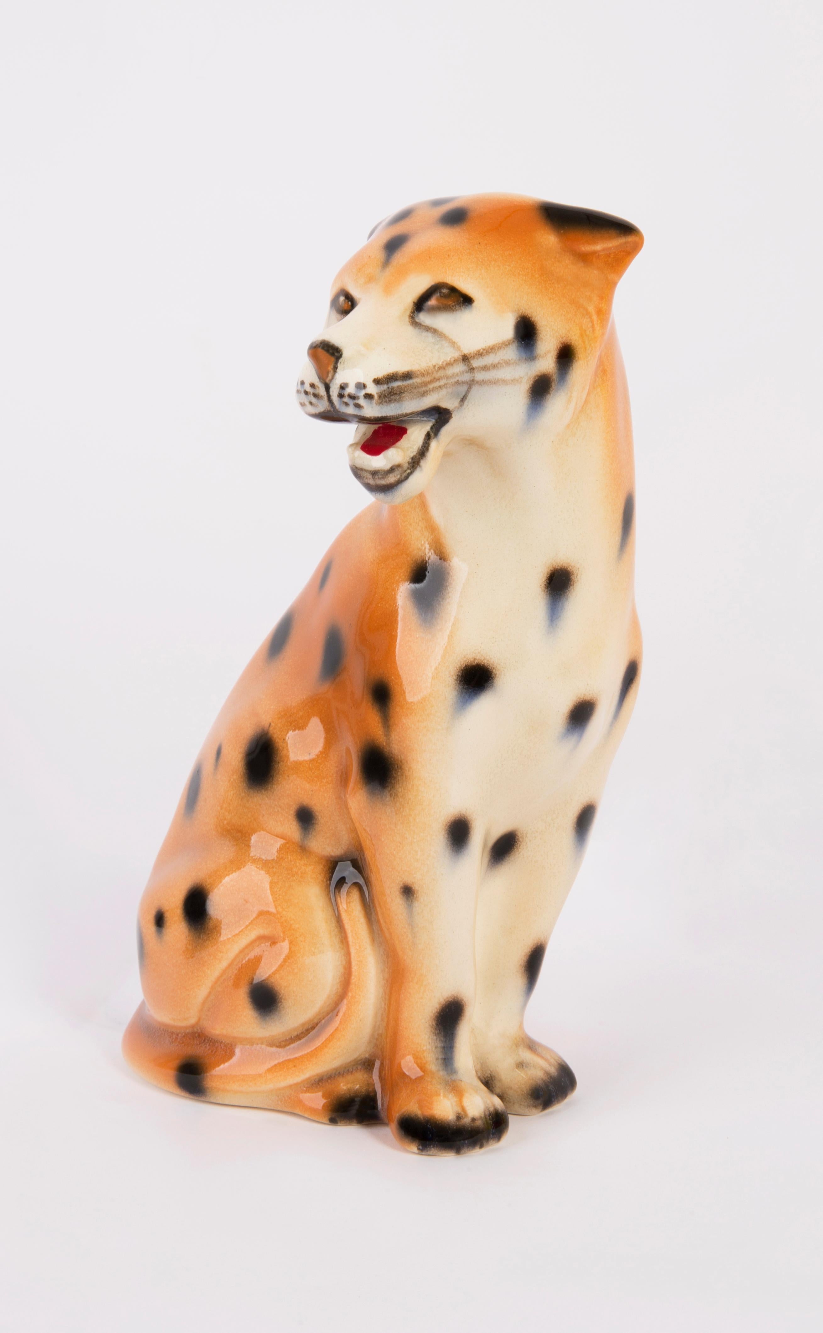 Painted ceramic, very good condition. Beautiful and unique decorative small sculpture. Leopard was produced in 1960s in Italy.