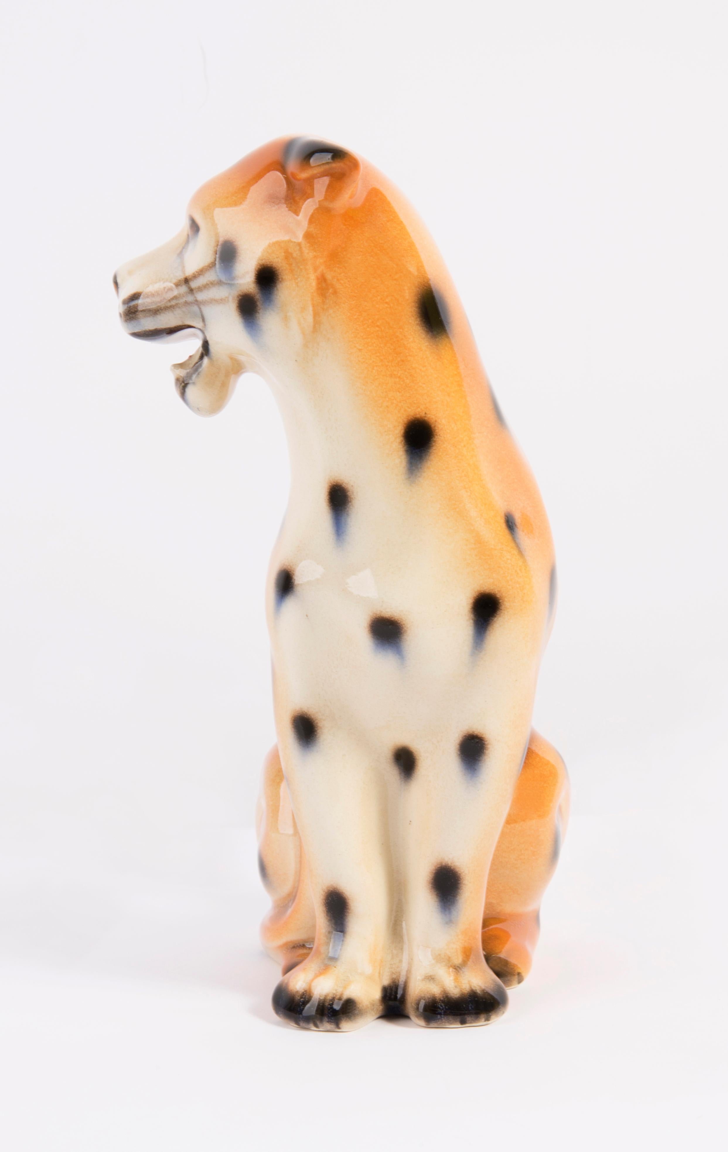 Mid-Century Modern Small Rare Ceramic Leopard Decorative Sculpture, Italy, 1960s