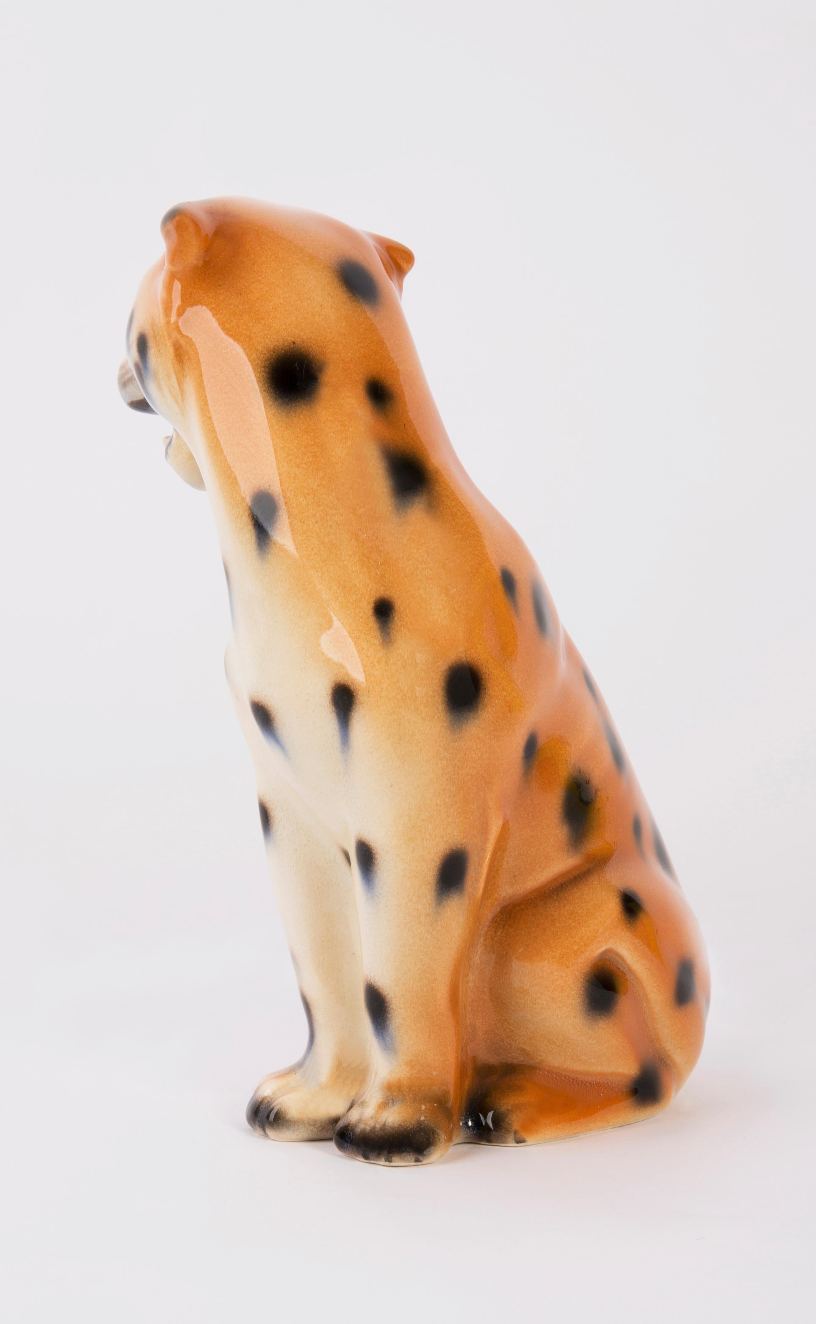 Italian Small Rare Ceramic Leopard Decorative Sculpture, Italy, 1960s