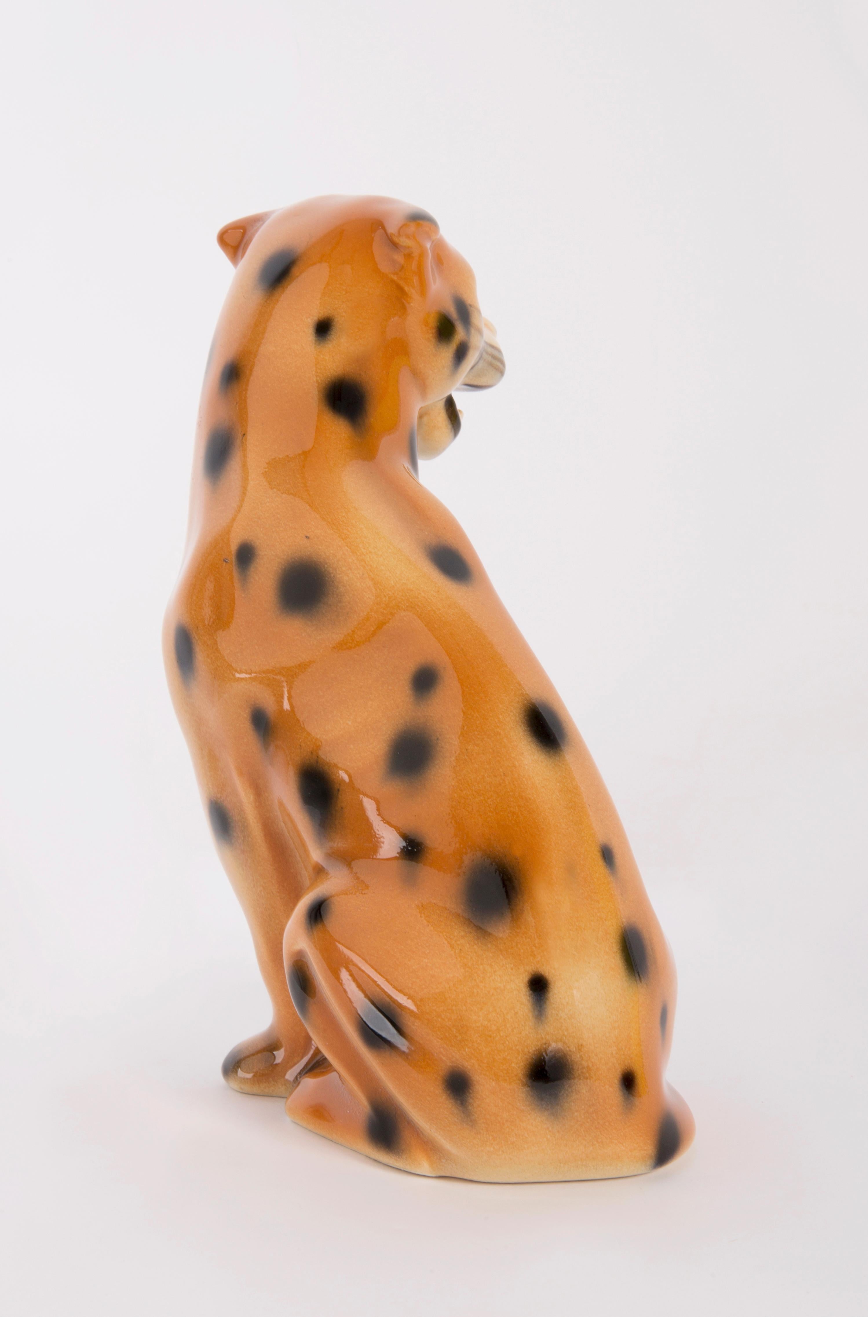 Small Rare Ceramic Leopard Decorative Sculpture, Italy, 1960s In Excellent Condition In 05-080 Hornowek, PL