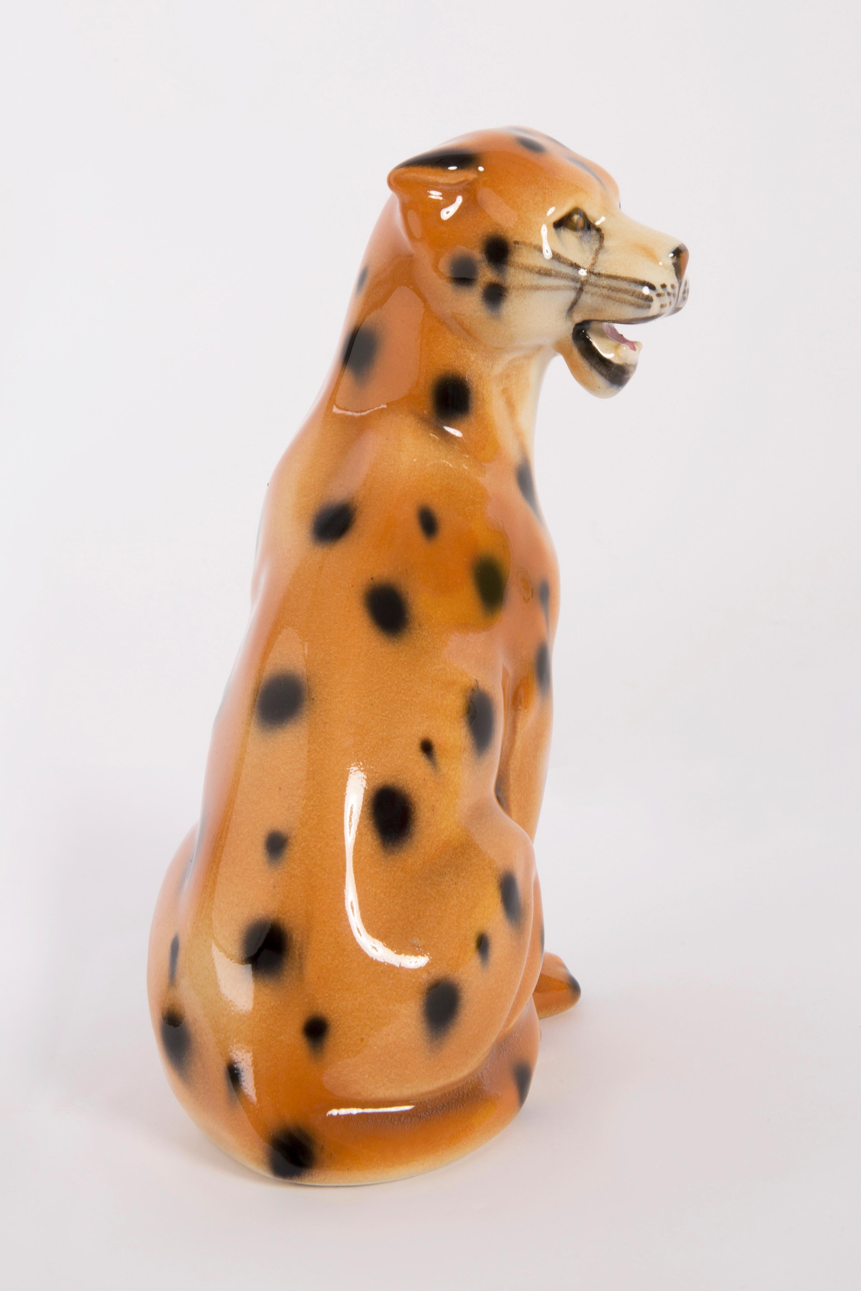 20th Century Small Rare Ceramic Leopard Decorative Sculpture, Italy, 1960s