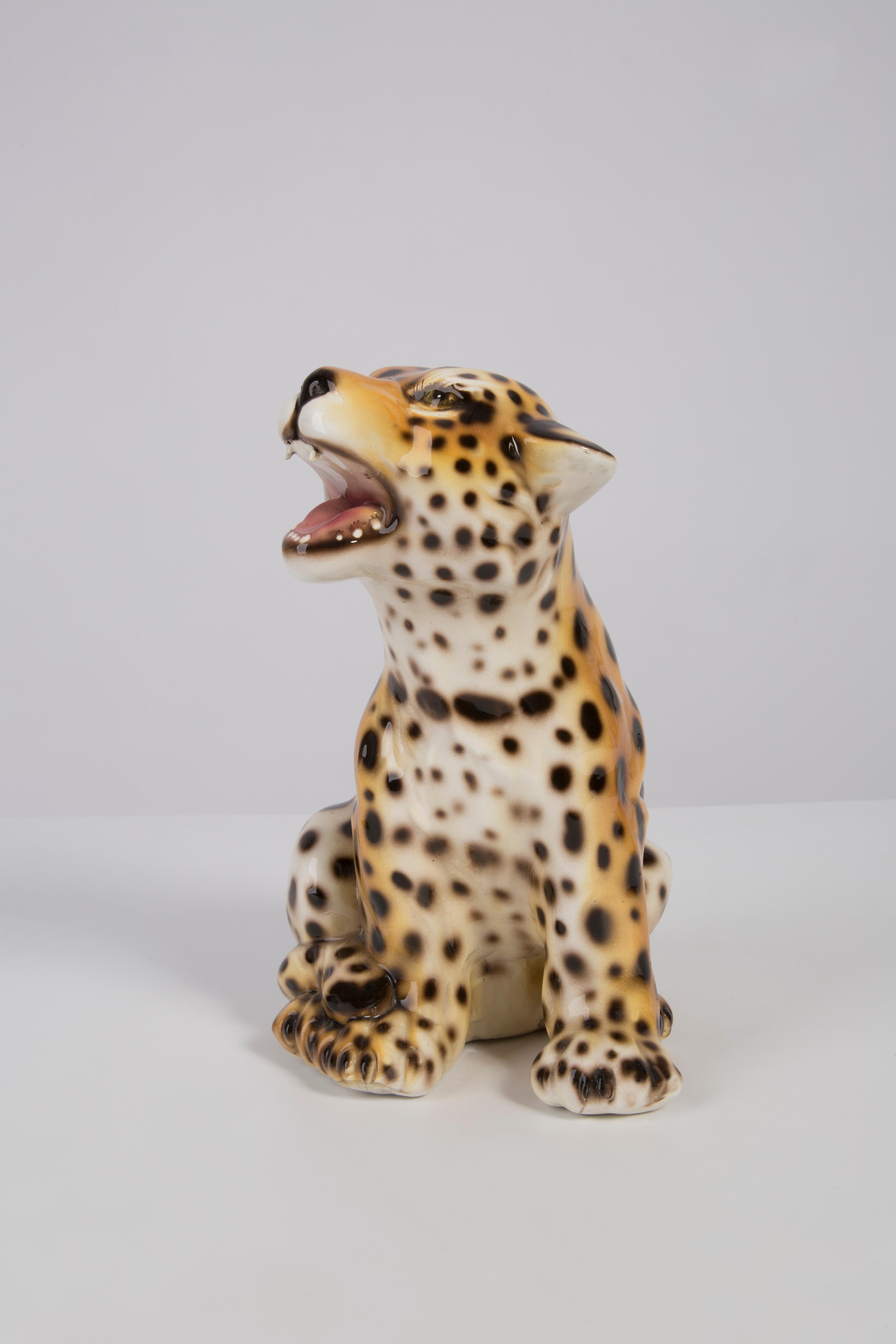 20th Century Small Rare Ceramic Leopard Decorative Sculpture, Italy, 1960s