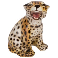 Small Rare Ceramic Leopard Decorative Sculpture, Italy, 1960s